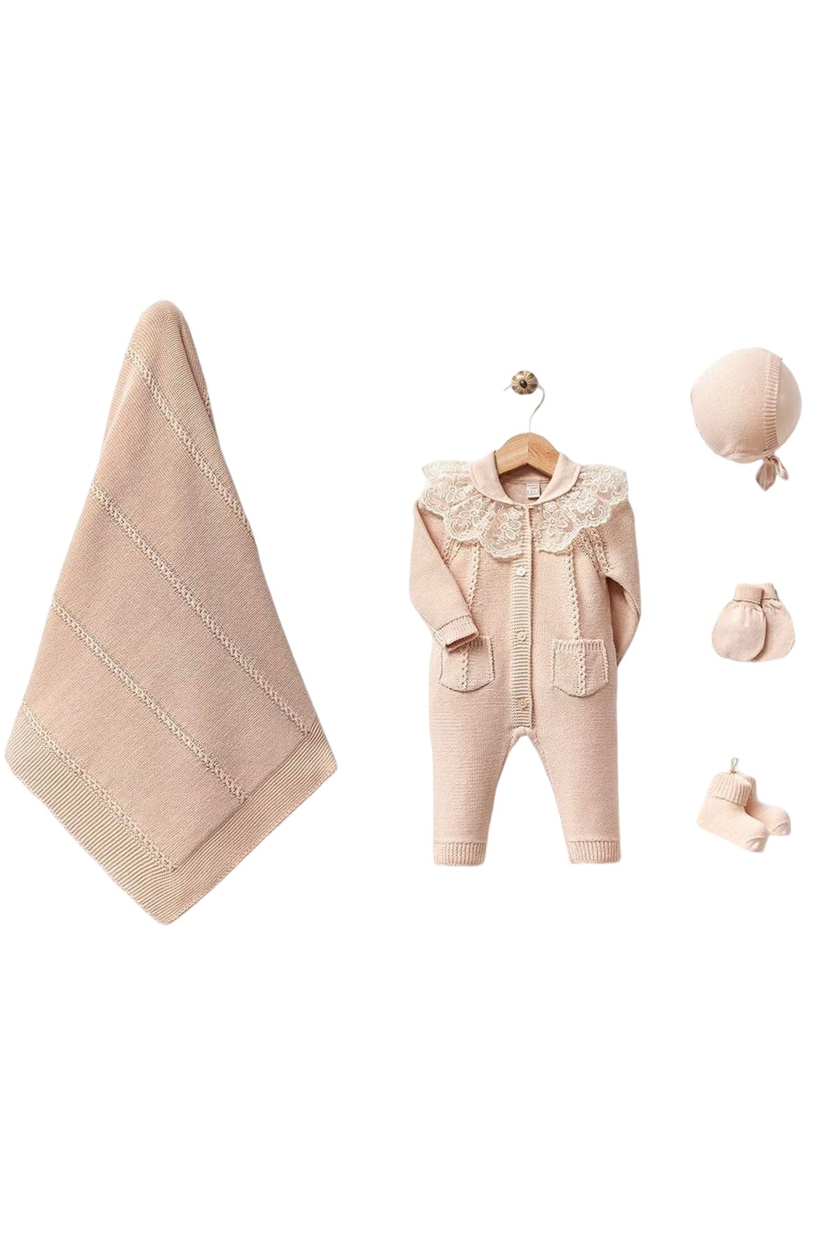 Adrian Beige Knit Newborn Coming Home Set (5 Pcs)