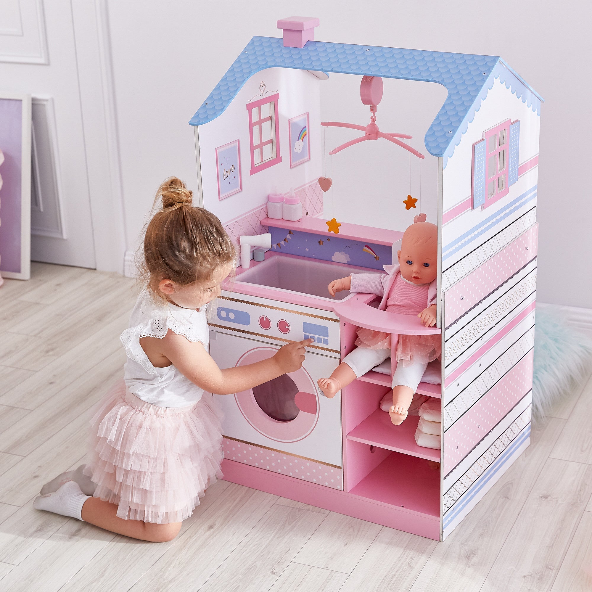 Olivia's Little World Baby Doll Changing Station Dollhouse With Storage, Pink