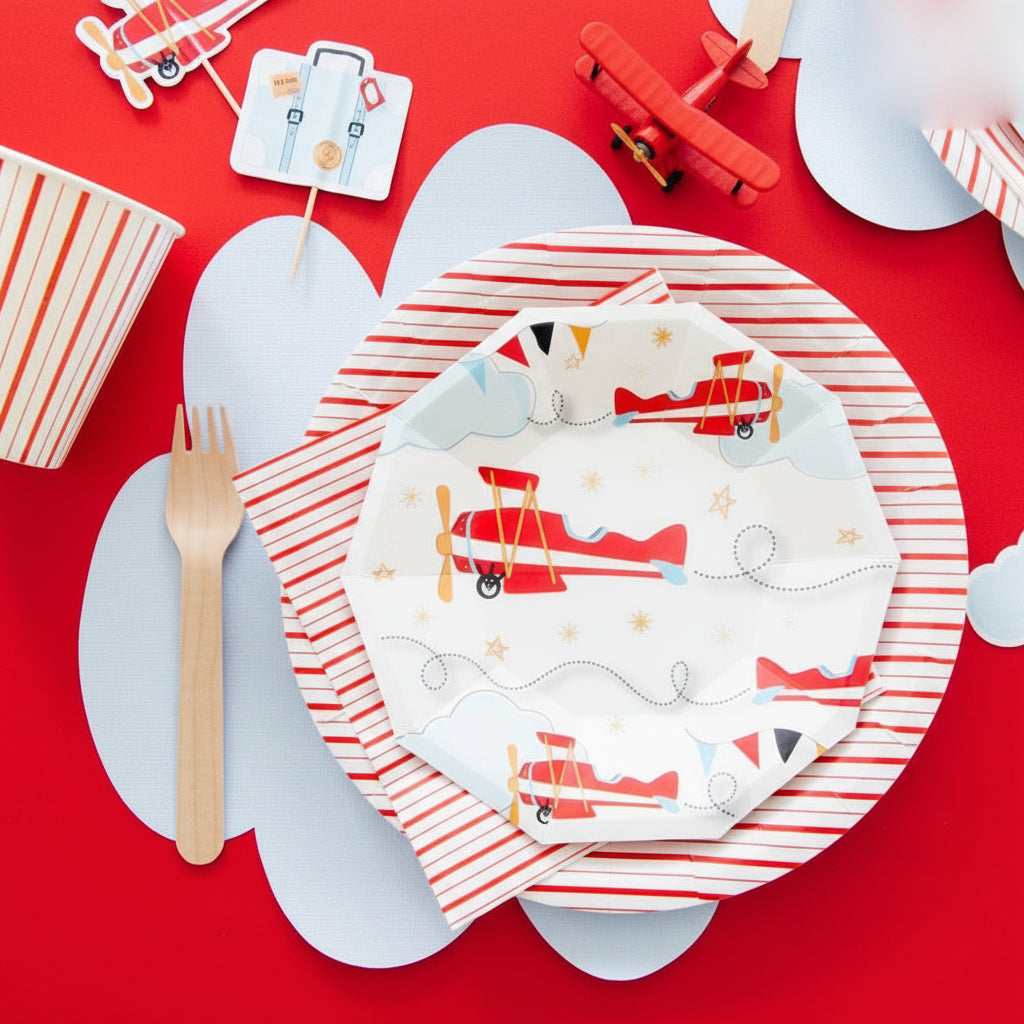 Red Fine Stripes Plates (set Of 8)