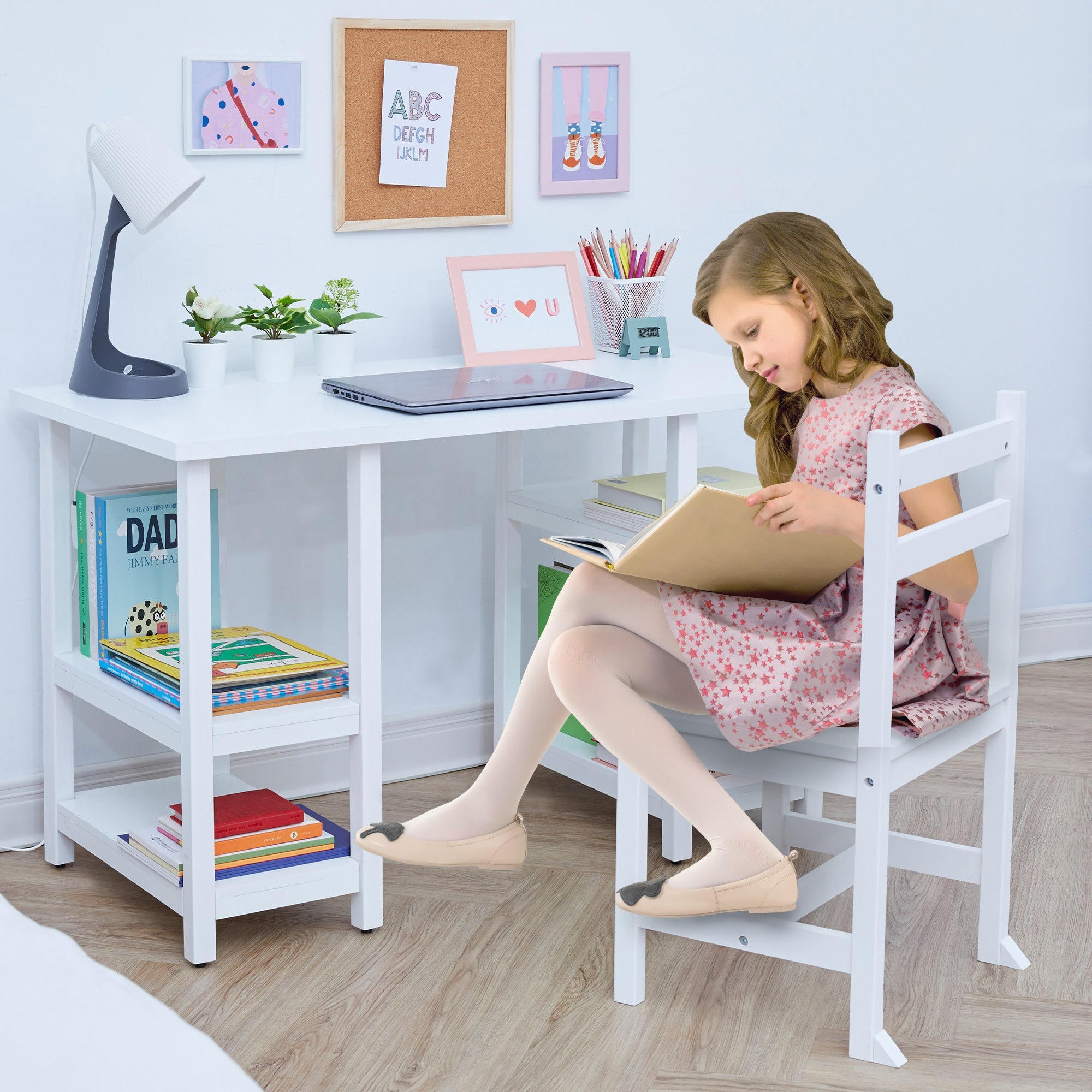 Fantasy Fields Wooden Play Desk With Shelves And Chair, White