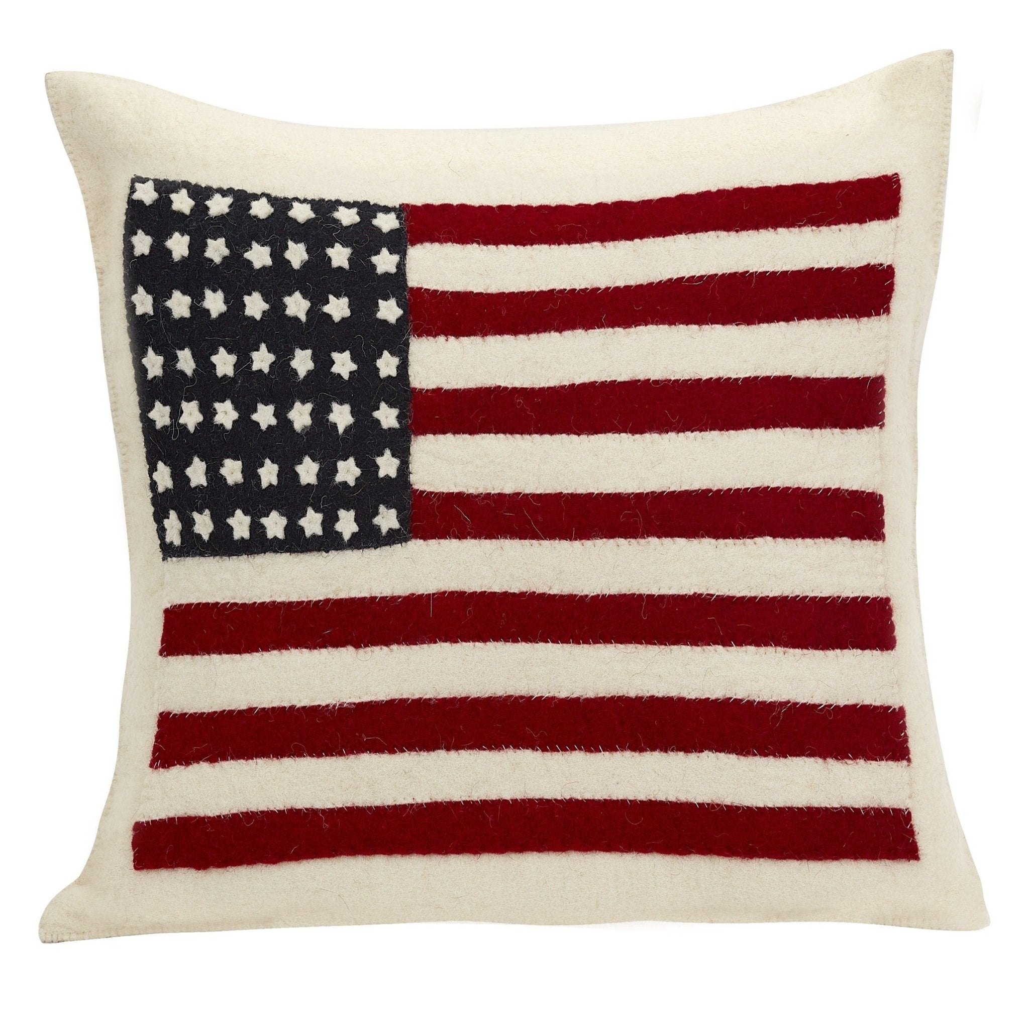 American Flag Hand Felted Wool Pillow - Cream 20"
