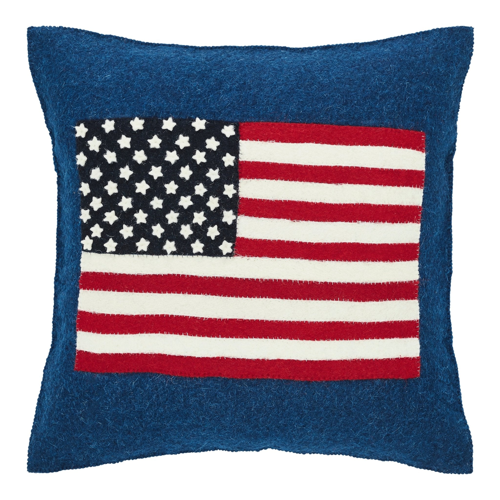 American Flag Hand Felted Wool Pillow - Navy Blue -20"