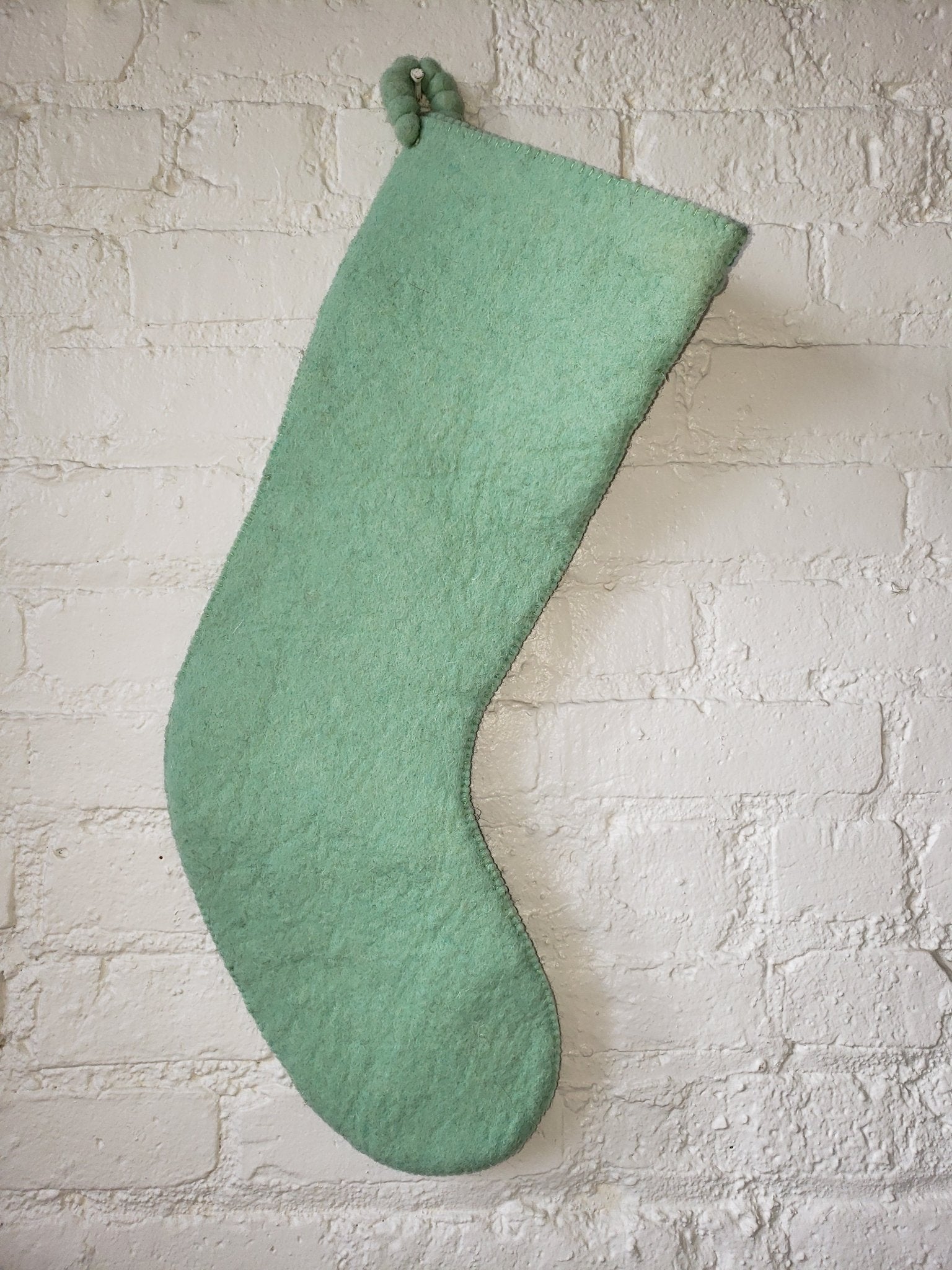 Amoeba Christmas Stocking Hand Felted Wool-blue/cream