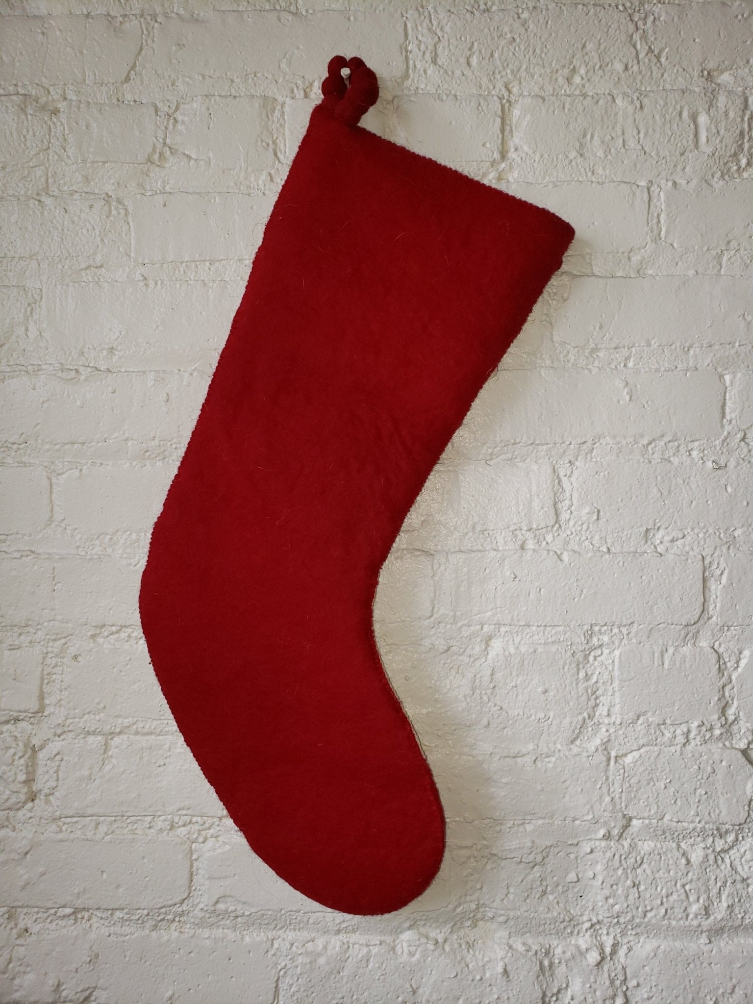 Amoeba Christmas Stocking Hand Felted Wool-red/cream