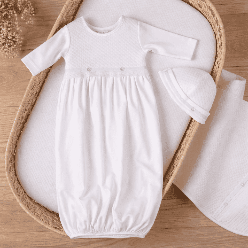 Andrea | Boys White & Blue Quilted Cotton Gown Set (2)
