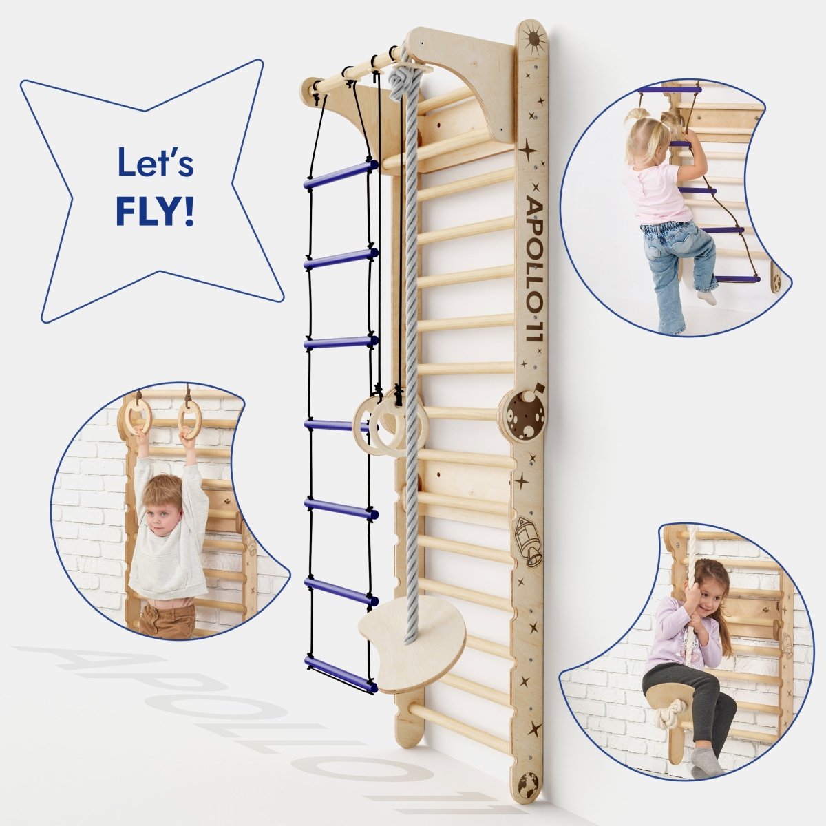 Apollo Swedish Wall / Climbing Ladder For Little Austronauts + Moon Swing Set + Slide Board