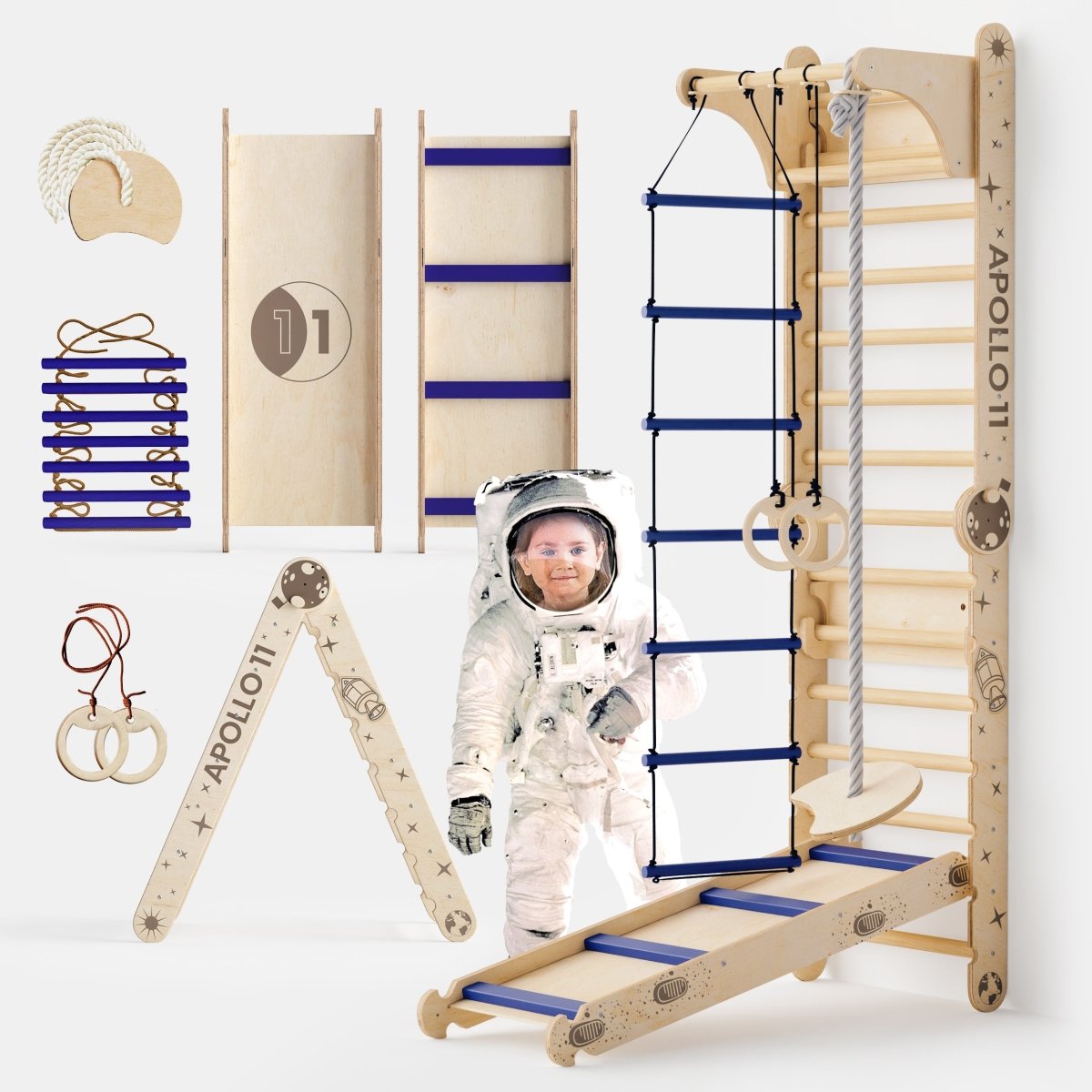 Apollo Swedish Wall / Climbing Ladder For Little Austronauts + Moon Swing Set + Slide Board