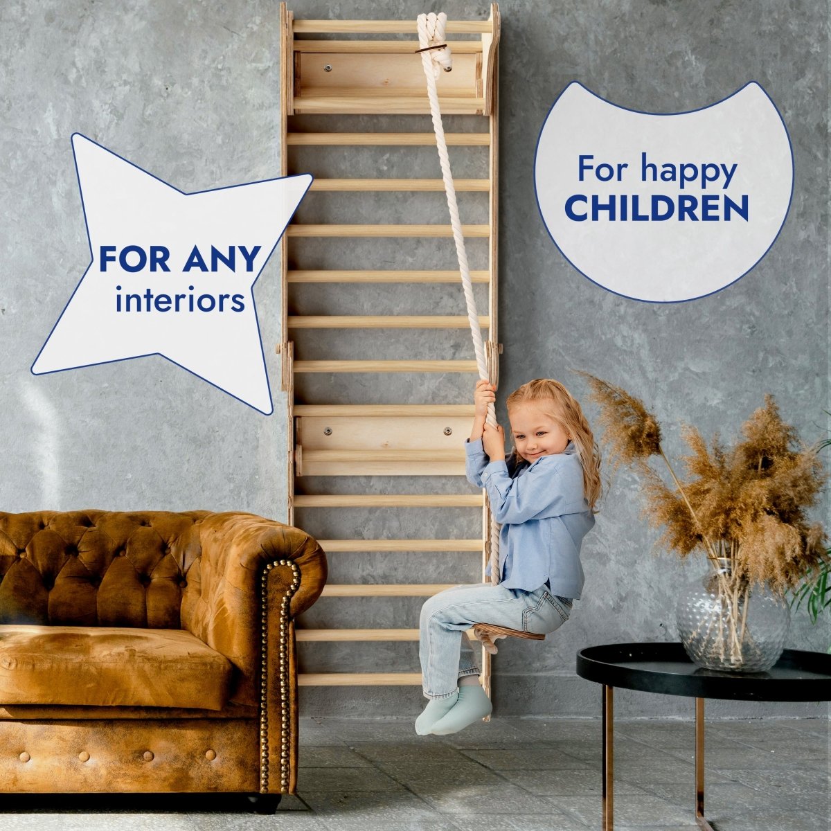 Apollo Swedish Wall / Climbing Ladder For Little Austronauts + Moon Swing Set + Slide Board
