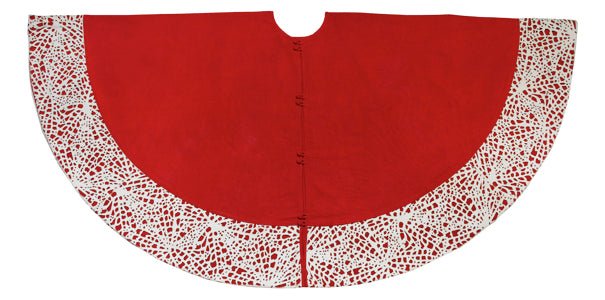Handmade Wool Precision Cut Red Wool Christmas Tree Skirt – 60"