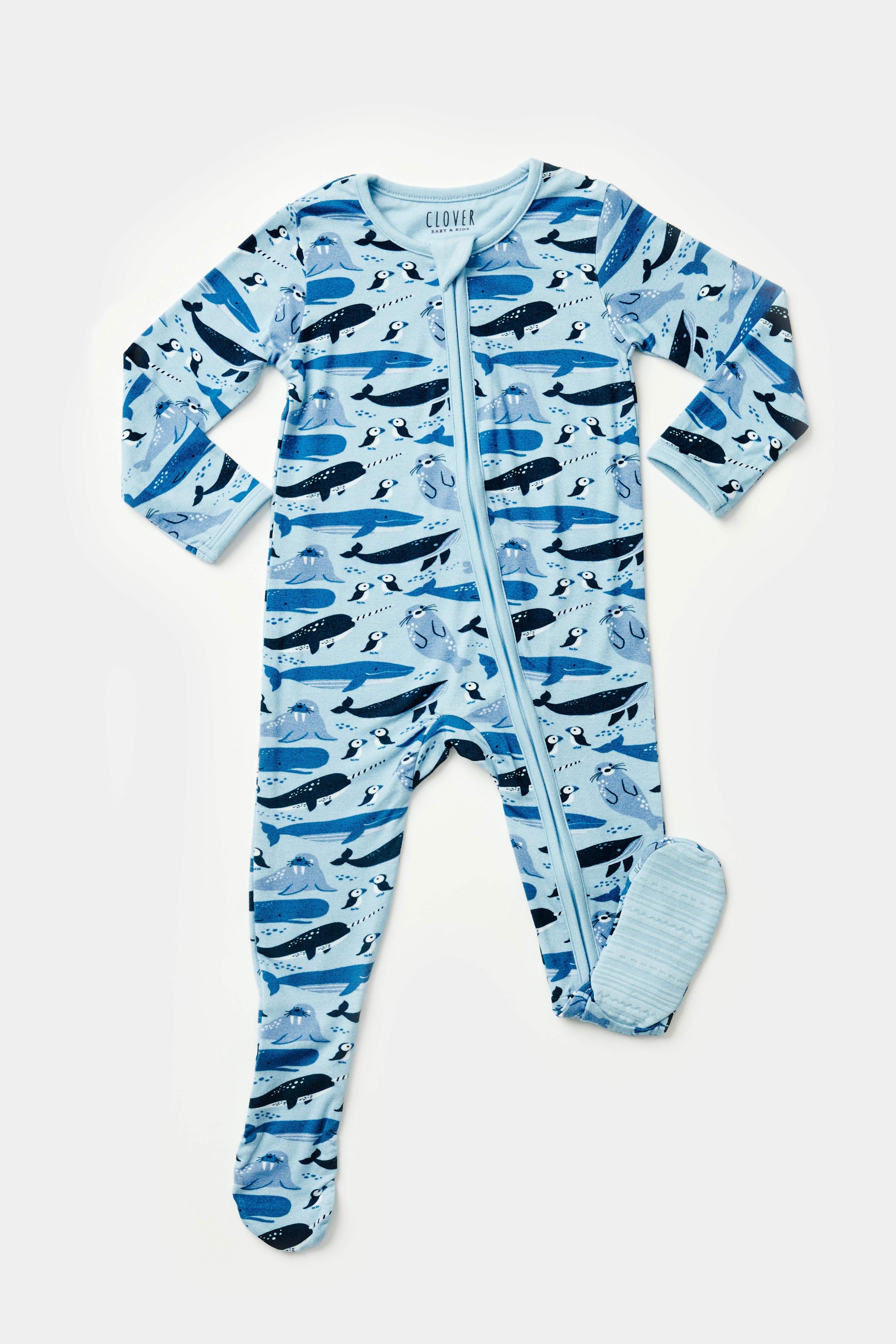 Soft & Stretchy Zipper Footie - Ocean Animals