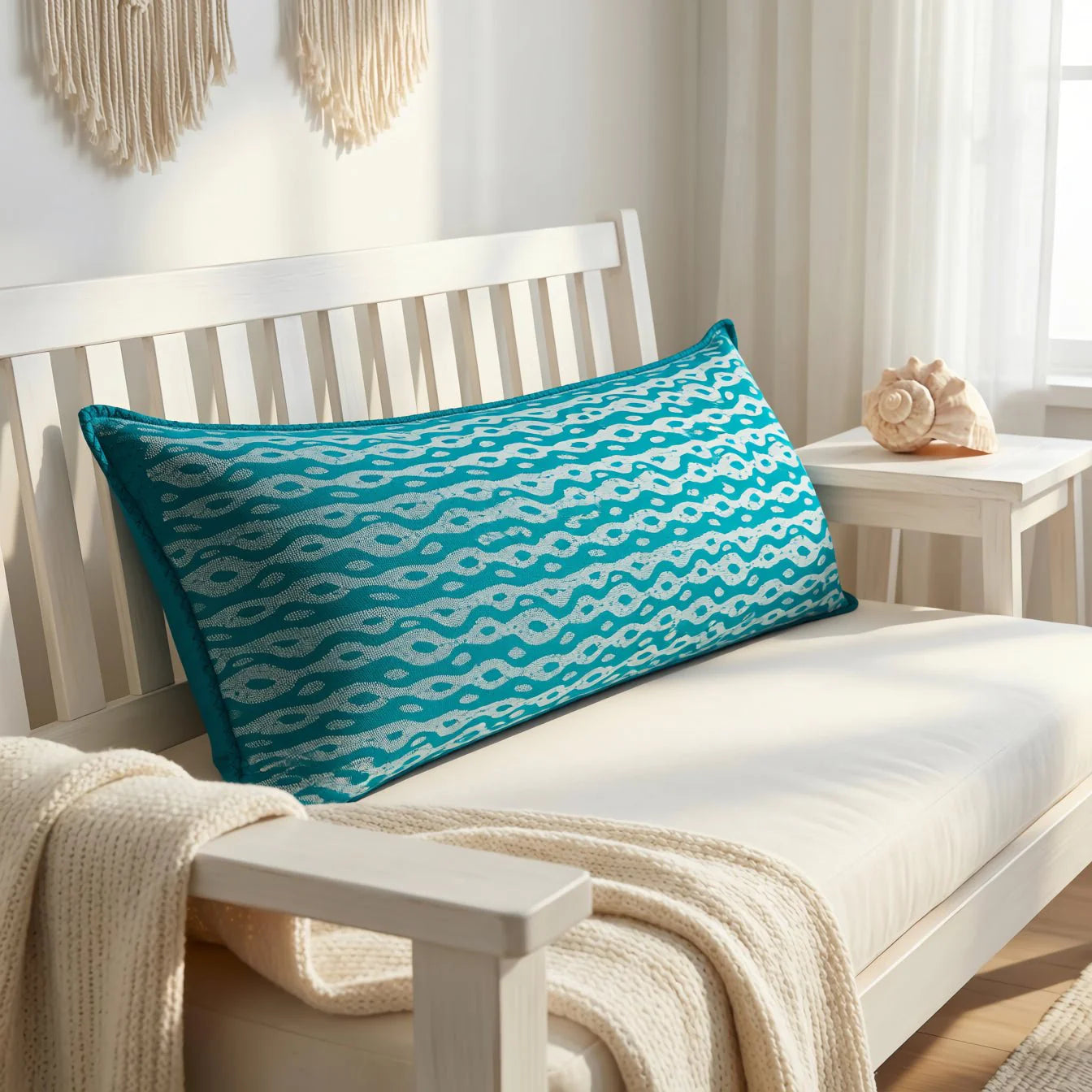 Artisan Hand Loomed Cotton Lumbar Pillow - Blue Ocean - 16"x48"