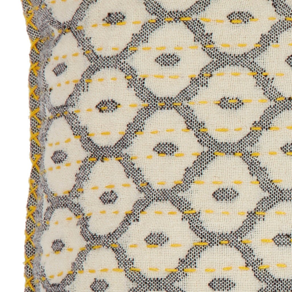 Artisan Hand Loomed Cotton Lumbar Pillow - Gray Yellow Stitching - 16"x48"