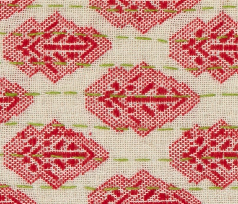 Artisan Hand Loomed Cotton Lumbar Pillow - Red Green Stitching - 16"x48"