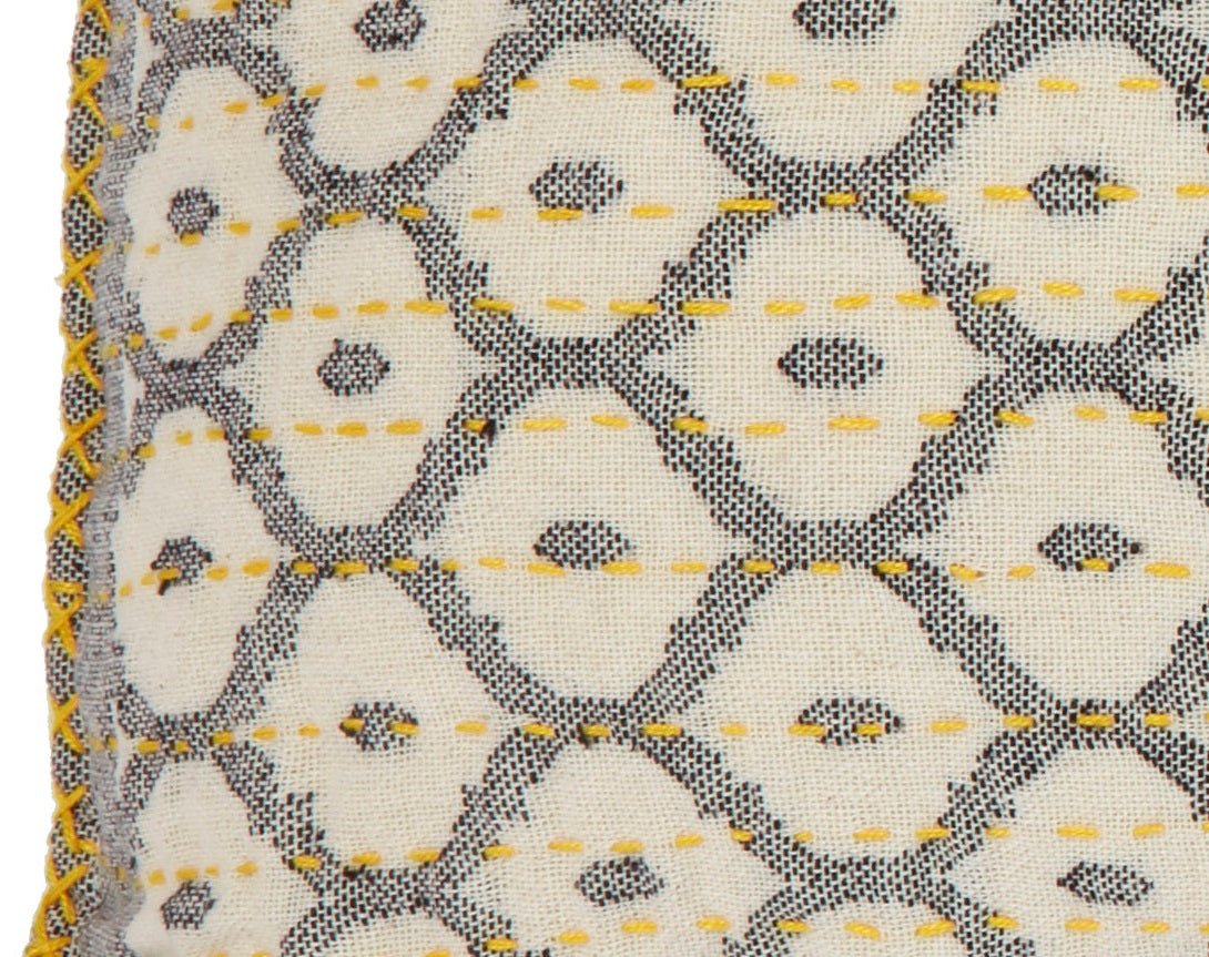 Artisan Hand Loomed Cotton Square Pillow - Gray Yellow Stitching - 24"