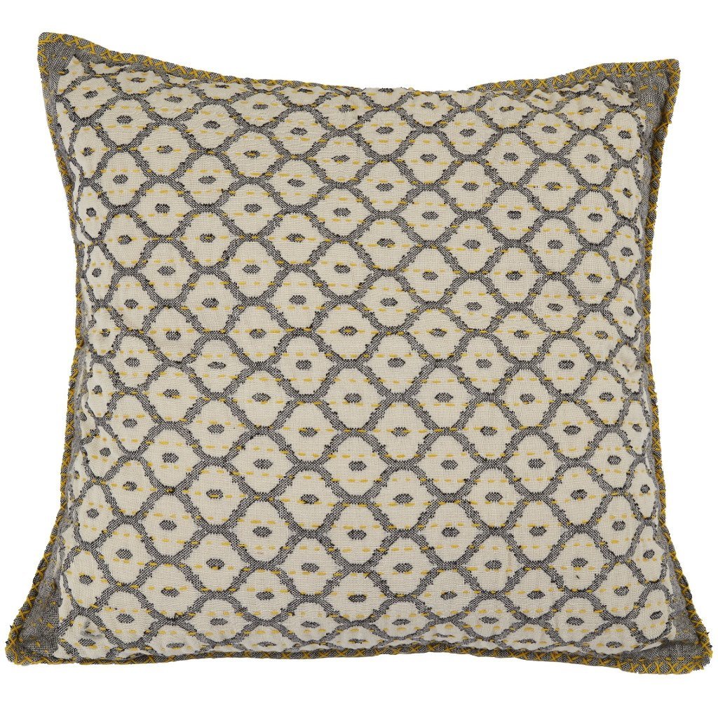 Artisan Hand Loomed Cotton Square Pillow - Gray Yellow Stitching - 24"