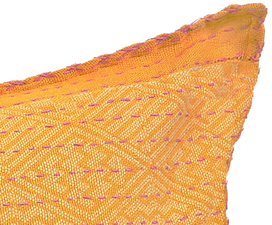 Artisan Hand Loomed Cotton Square Pillow - Yellow Diamond - 24"