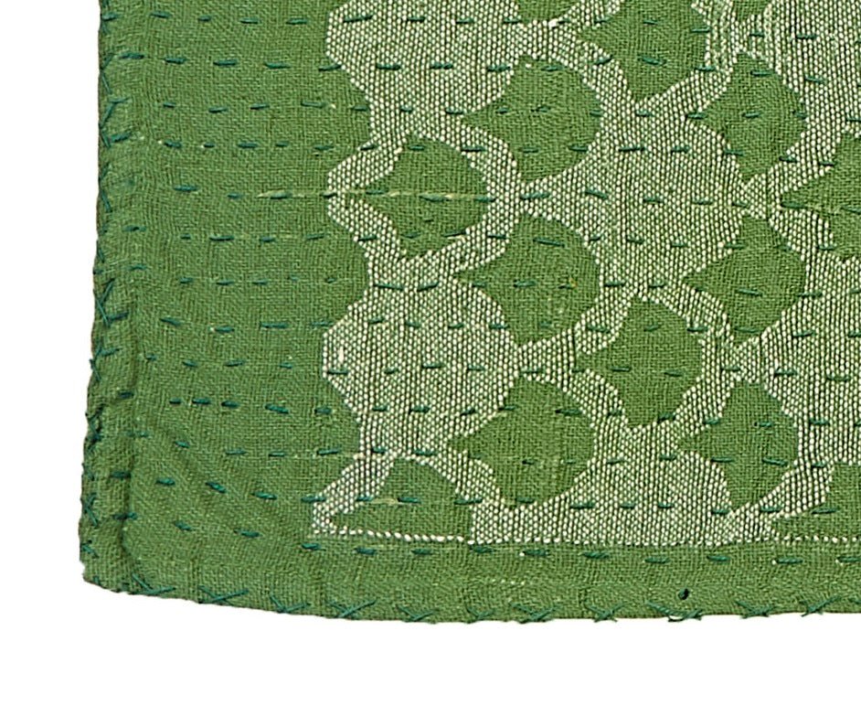 Artisan Hand Loomed Cotton Table Runner - Green Ginkgo - 18"x96"