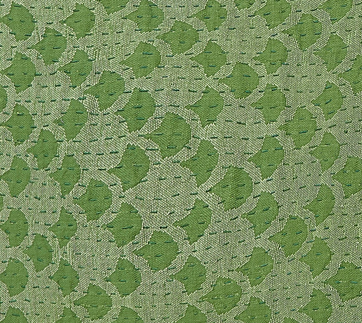 Artisan Hand Loomed Cotton Table Runner - Green Ginkgo - 18"x96"