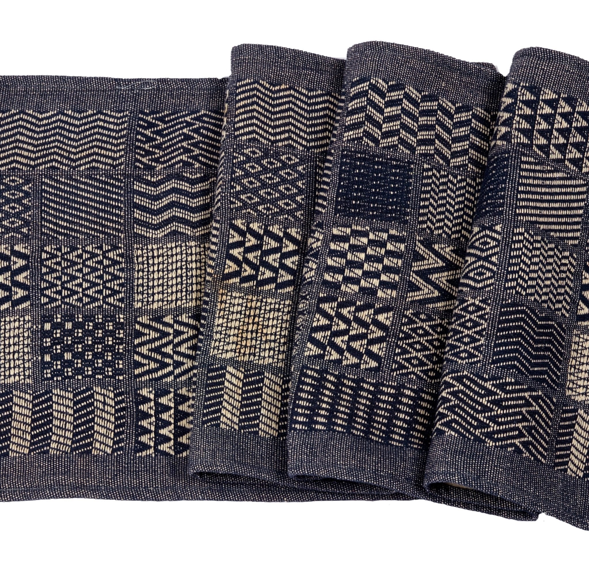 Artisan Hand Loomed Cotton Table Runner - Indigo Blocks - 18"x96"