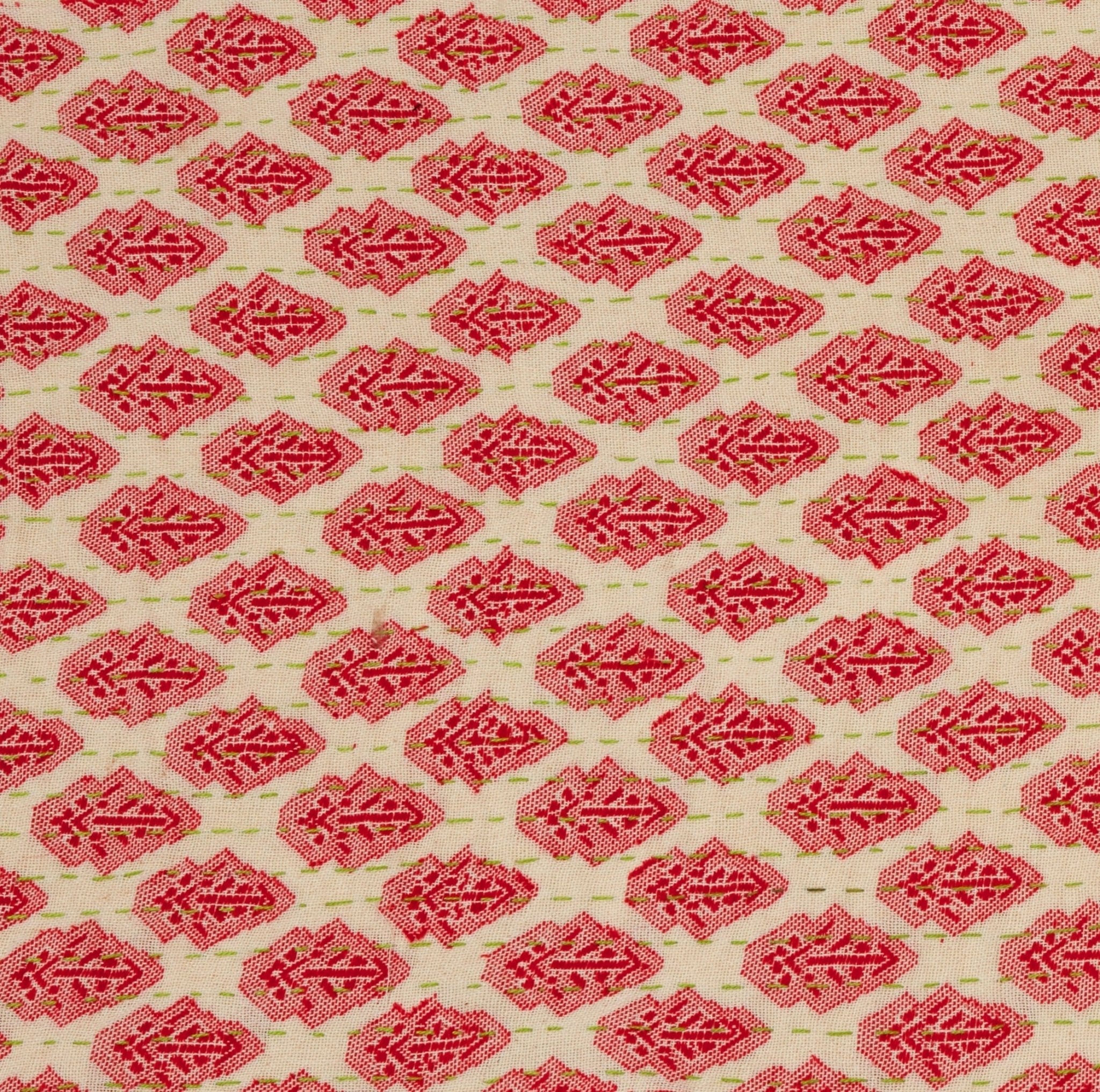 Artisan Hand Loomed Cotton Table Runner - Red Green Stitching - 18"x96"