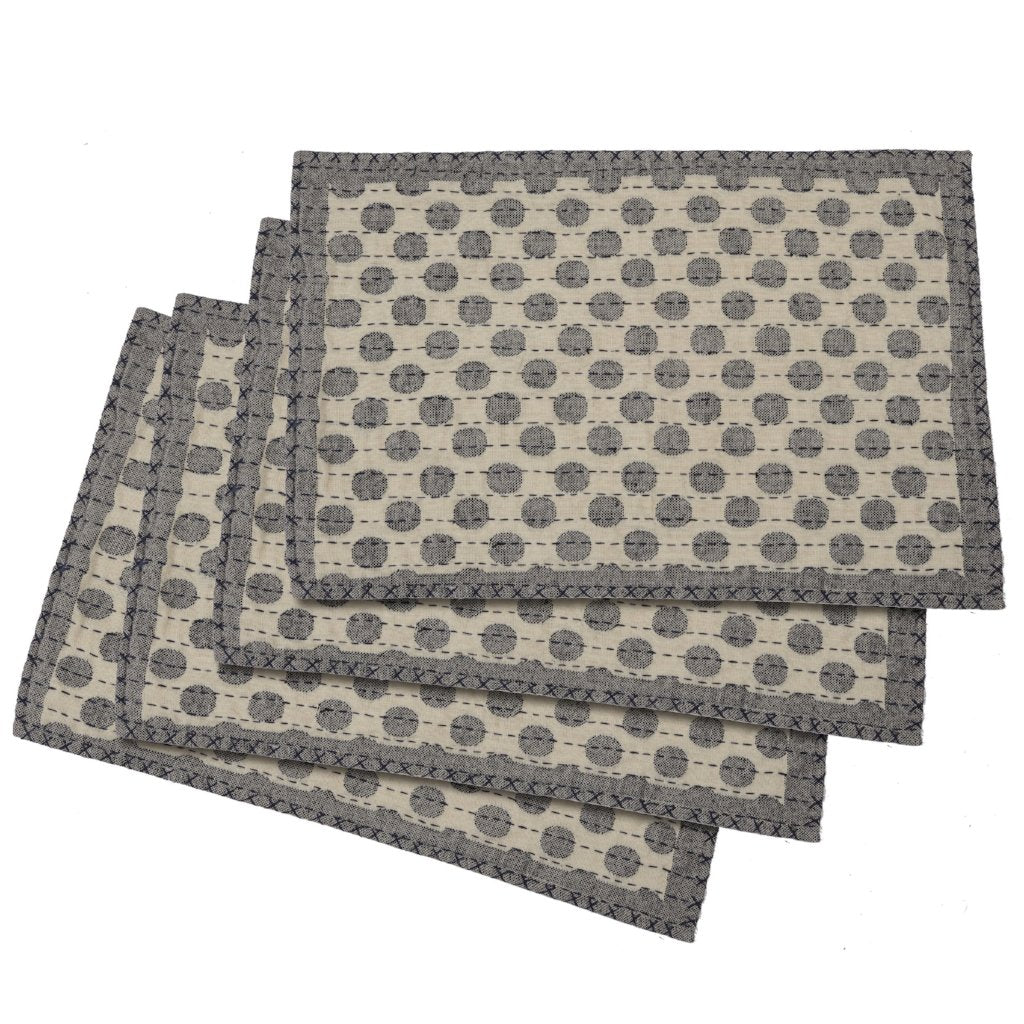 Artisan Hand Loomed Placemat - Gray Dots - 14" X 19"- Set Of 4