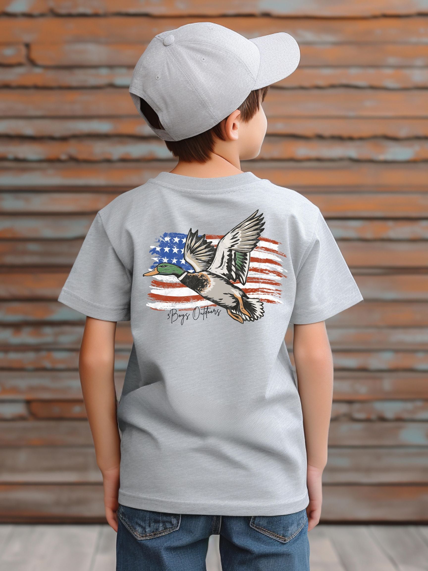 3boys Outdoors Mallard With Flag