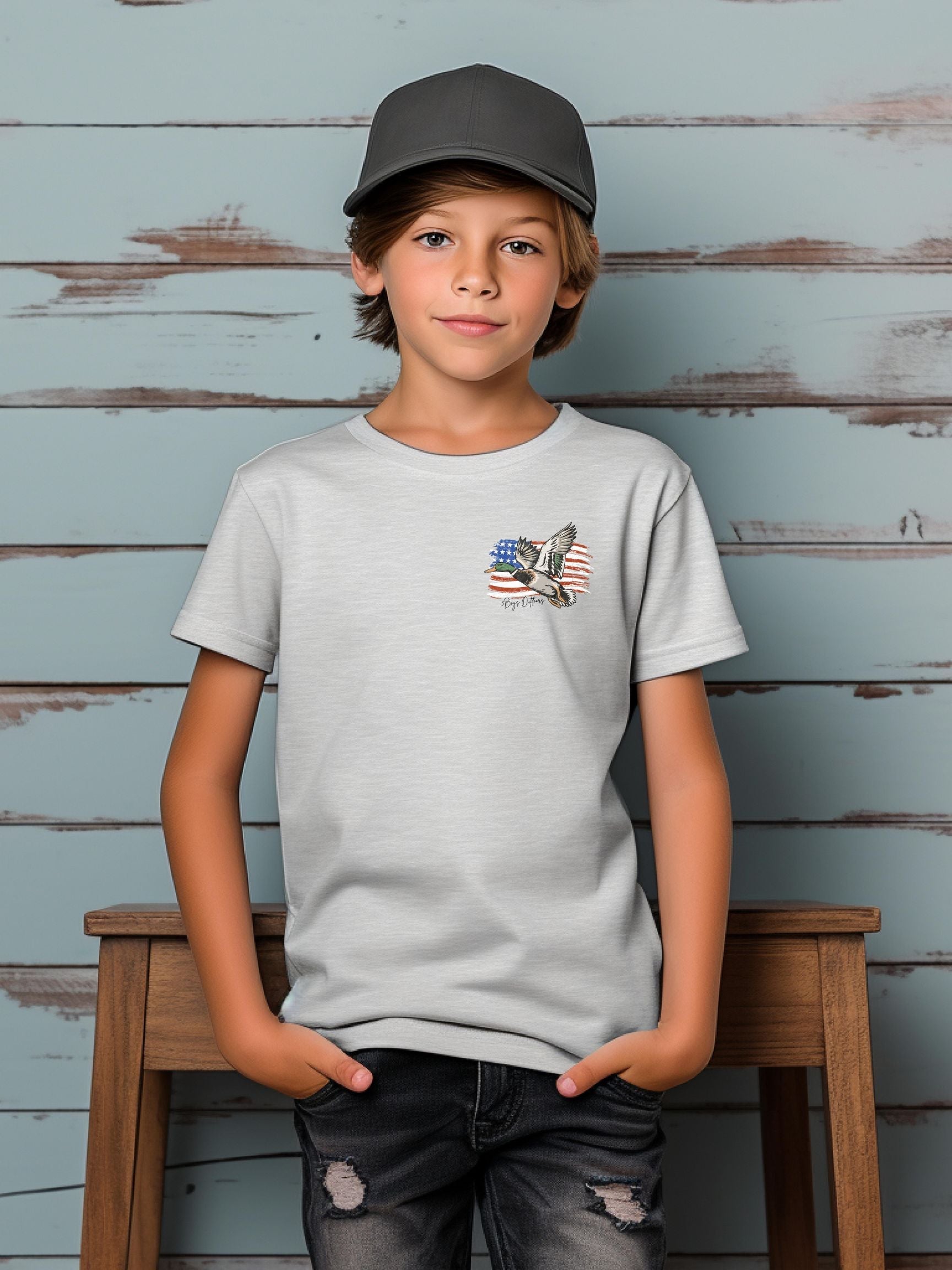 3boys Outdoors Mallard With Flag