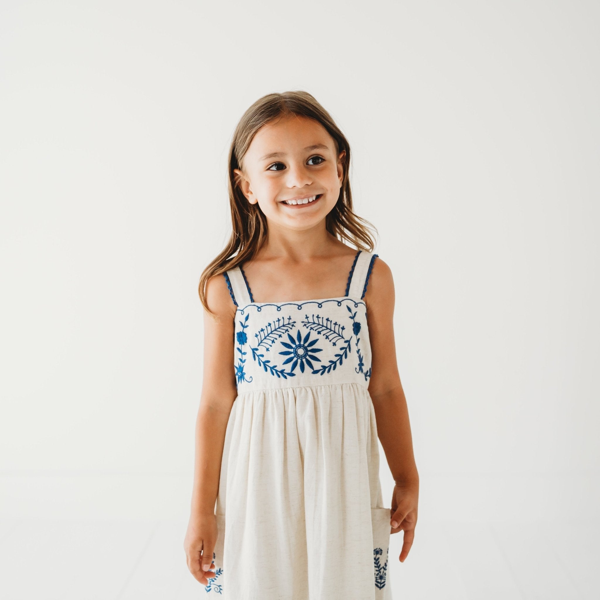 Azurea Linen Embroidery Dress