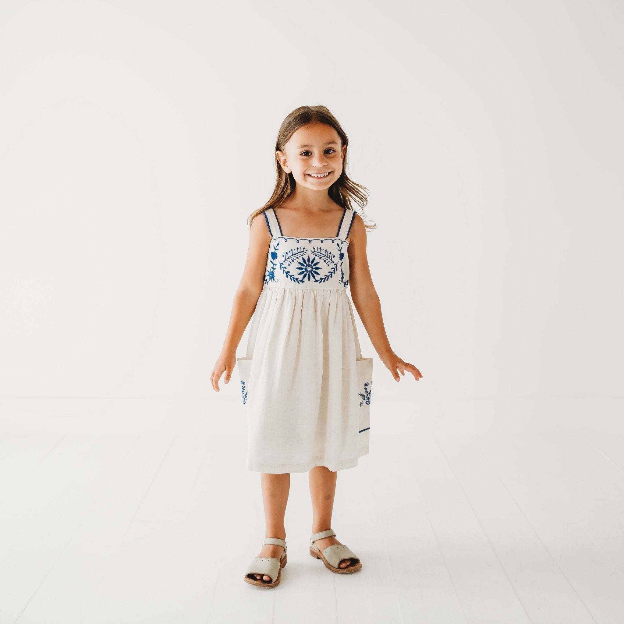 Azurea Linen Embroidery Dress