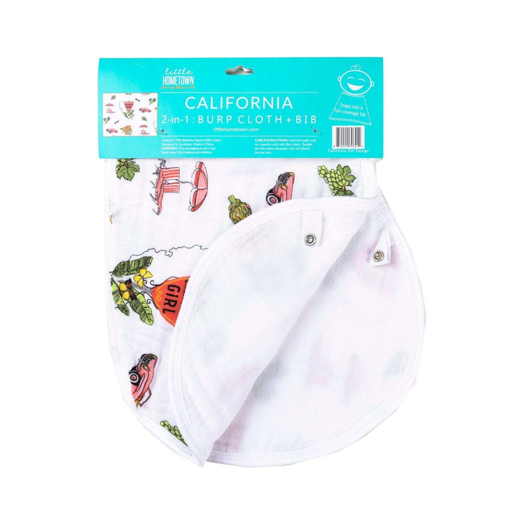 Gift Set: California Girl Muslin Swaddle Blanket And Burp Cloth/bib Combo