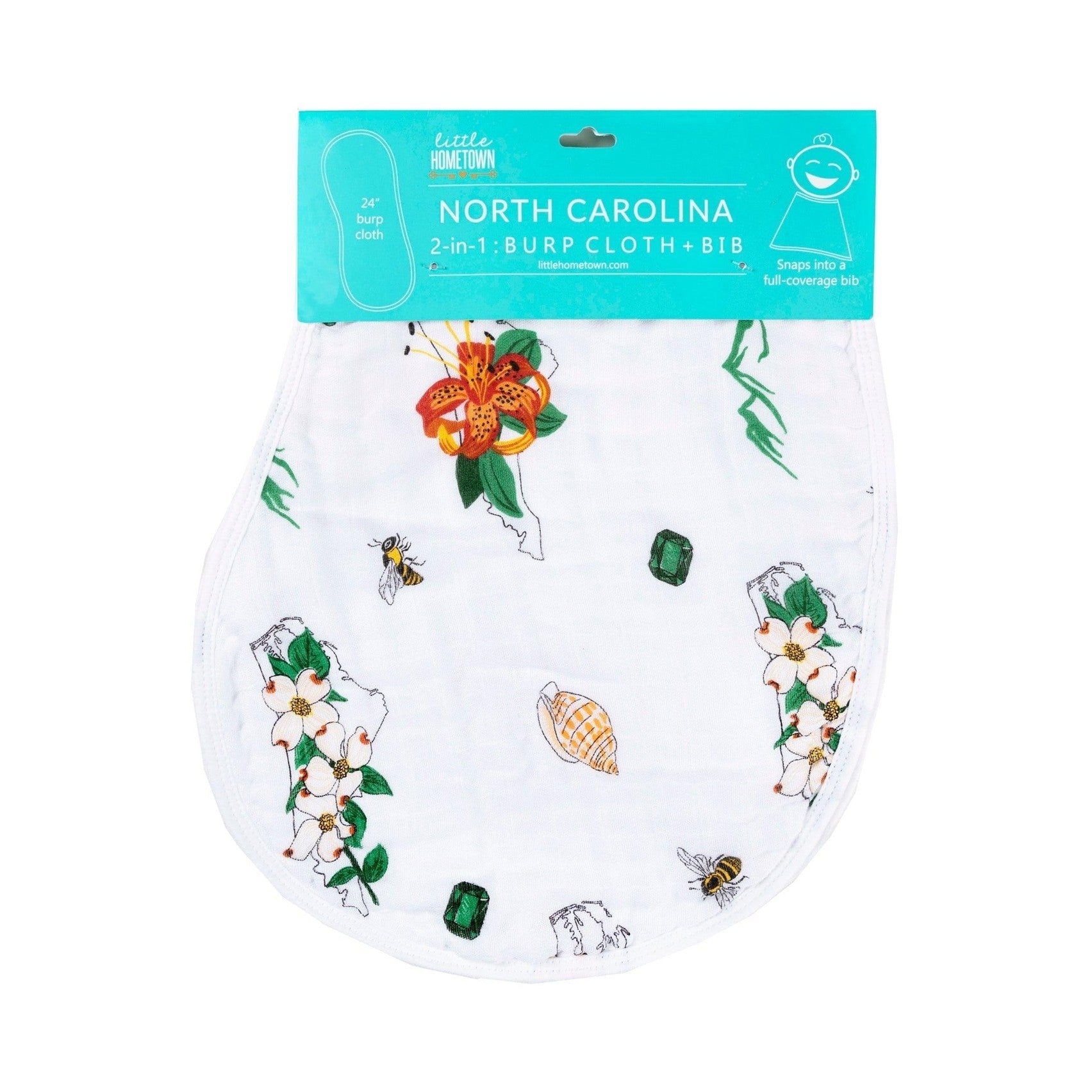 Gift Set: North Carolina Baby Muslin Swaddle Blanket And Burp Cloth/bib Combo (floral)