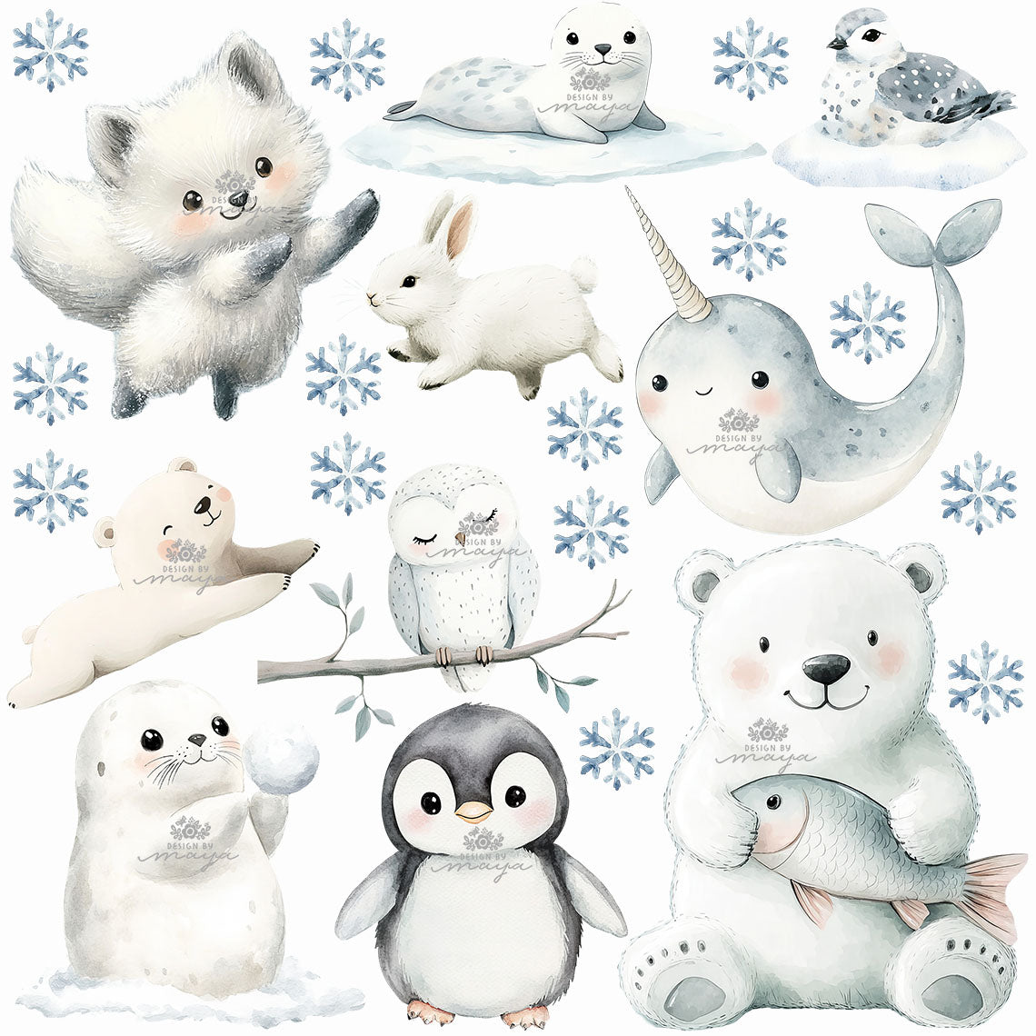 Arctic Animal Friends - Fabric Nursery Wall Art Decals