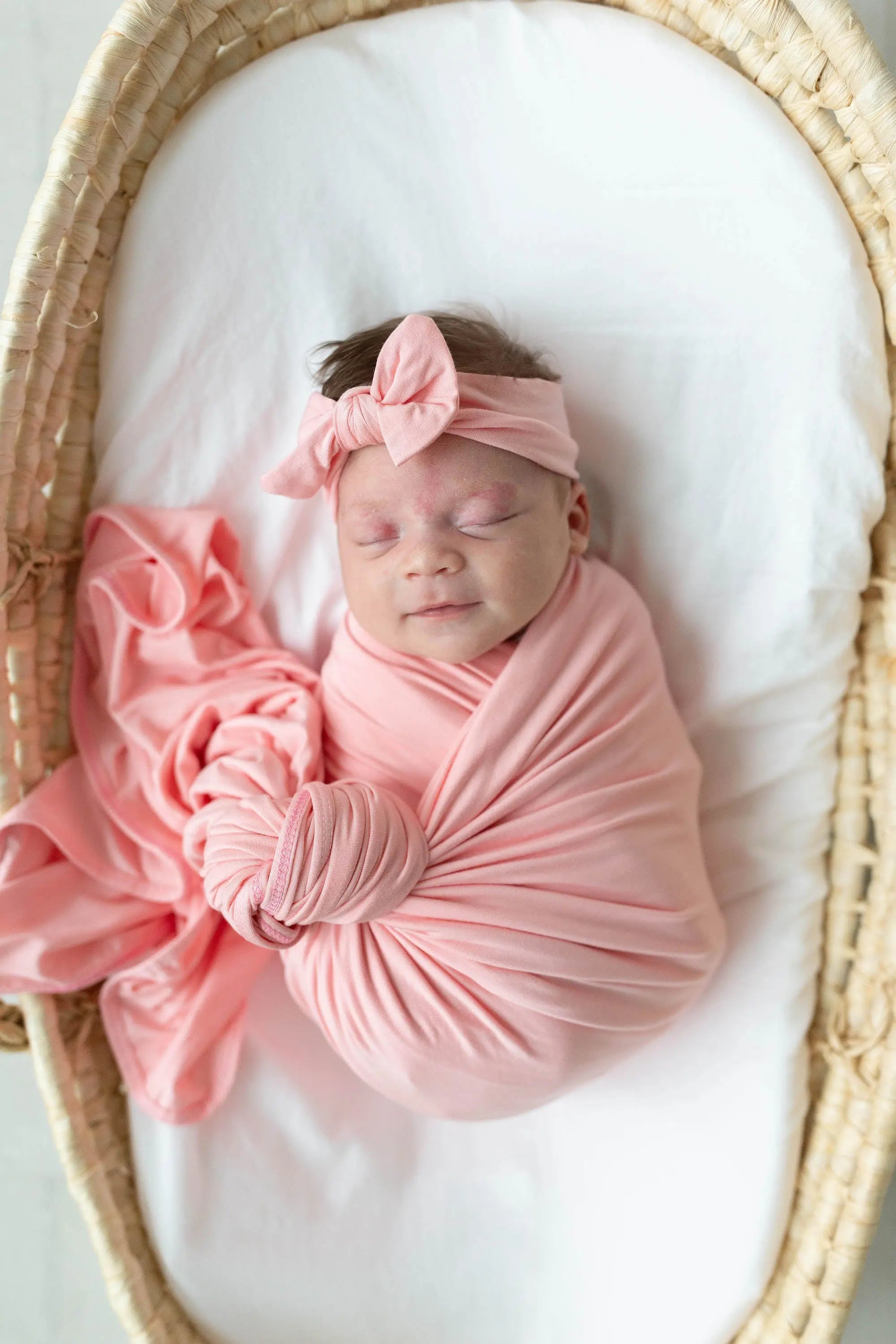 Swaddle Blanket, Hat And Headband Set - Pink