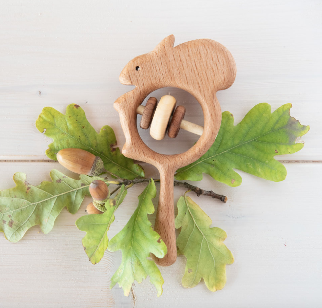 Organic Wooden Rattle Toy Squirrel