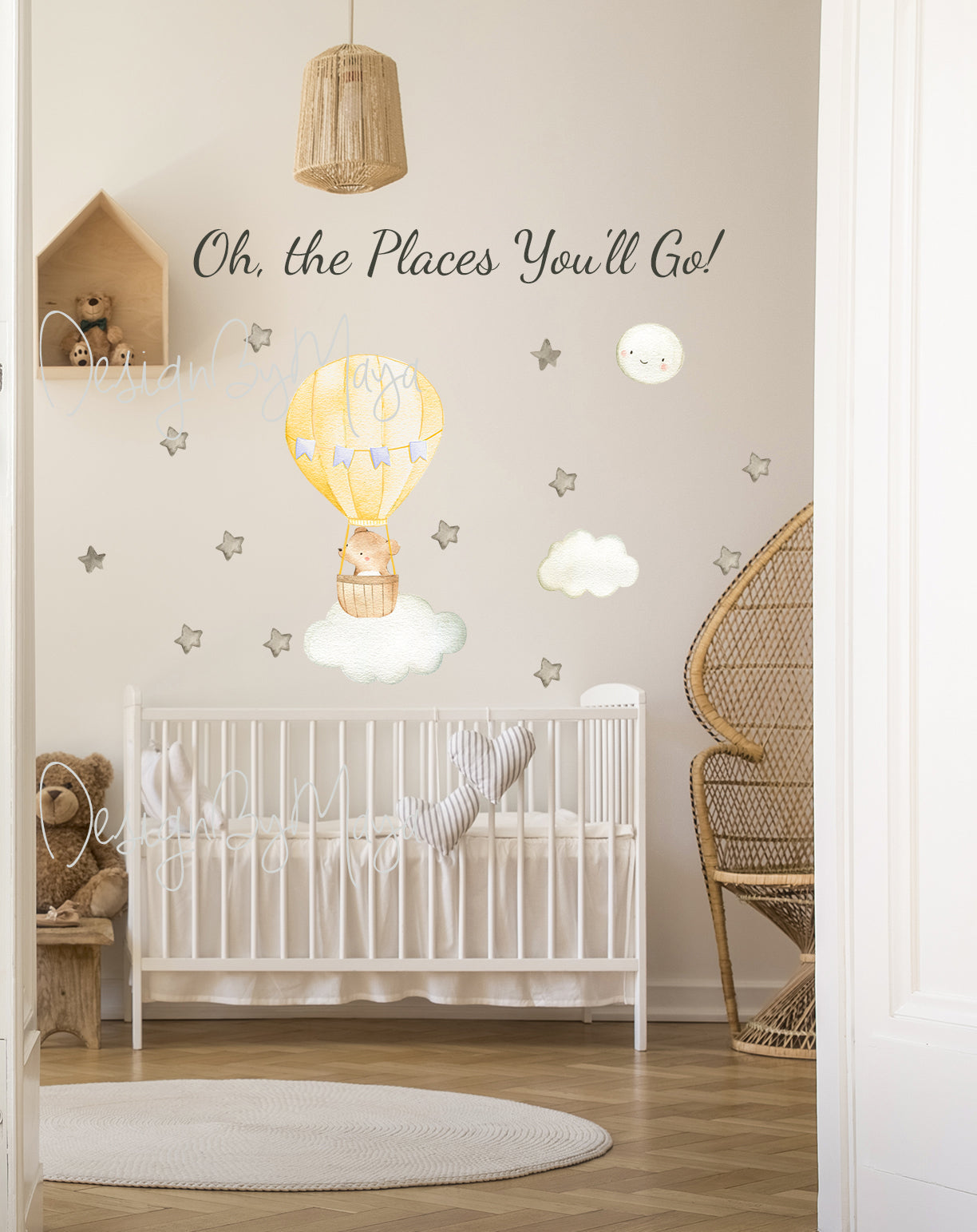 Baby Animal Inside Hot Air Balloon - Fabric Nursery Wall Art Decals