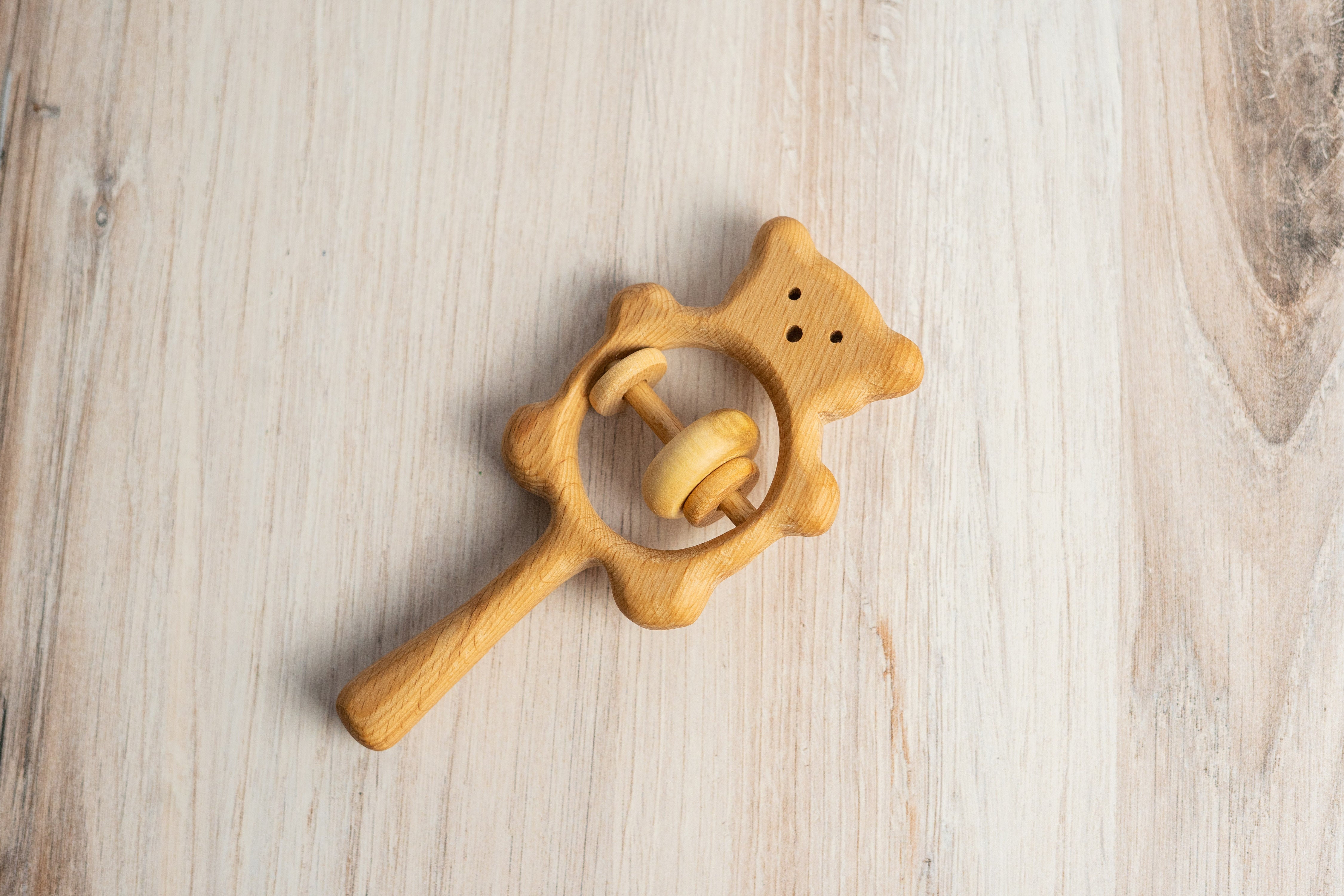 Organic Wooden Rattle Toy Bear