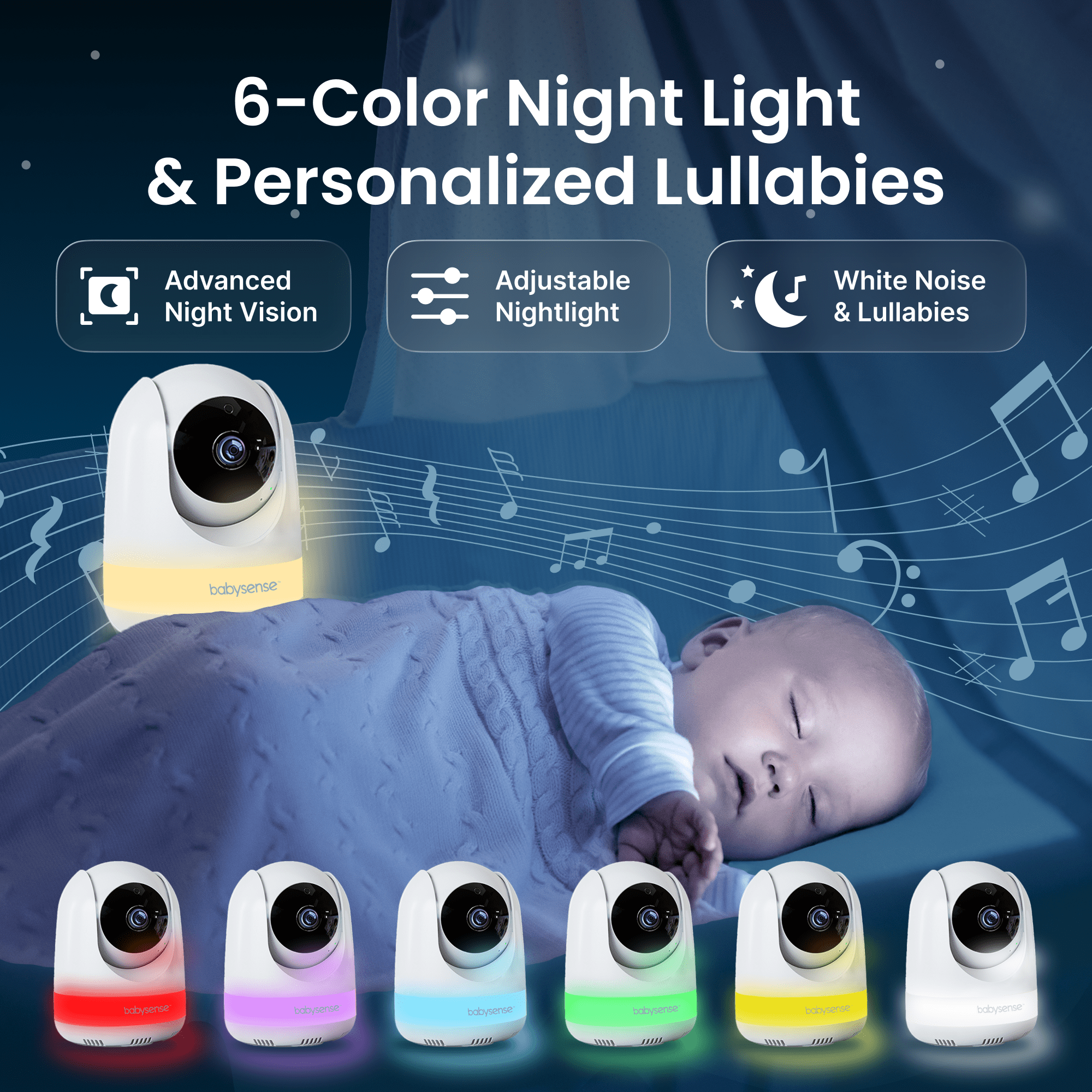Babysense Max View: Video Baby Monitor With 1 Or 2 Cameras, Non Wifi, Split Screen, Night Light & Sound Machine