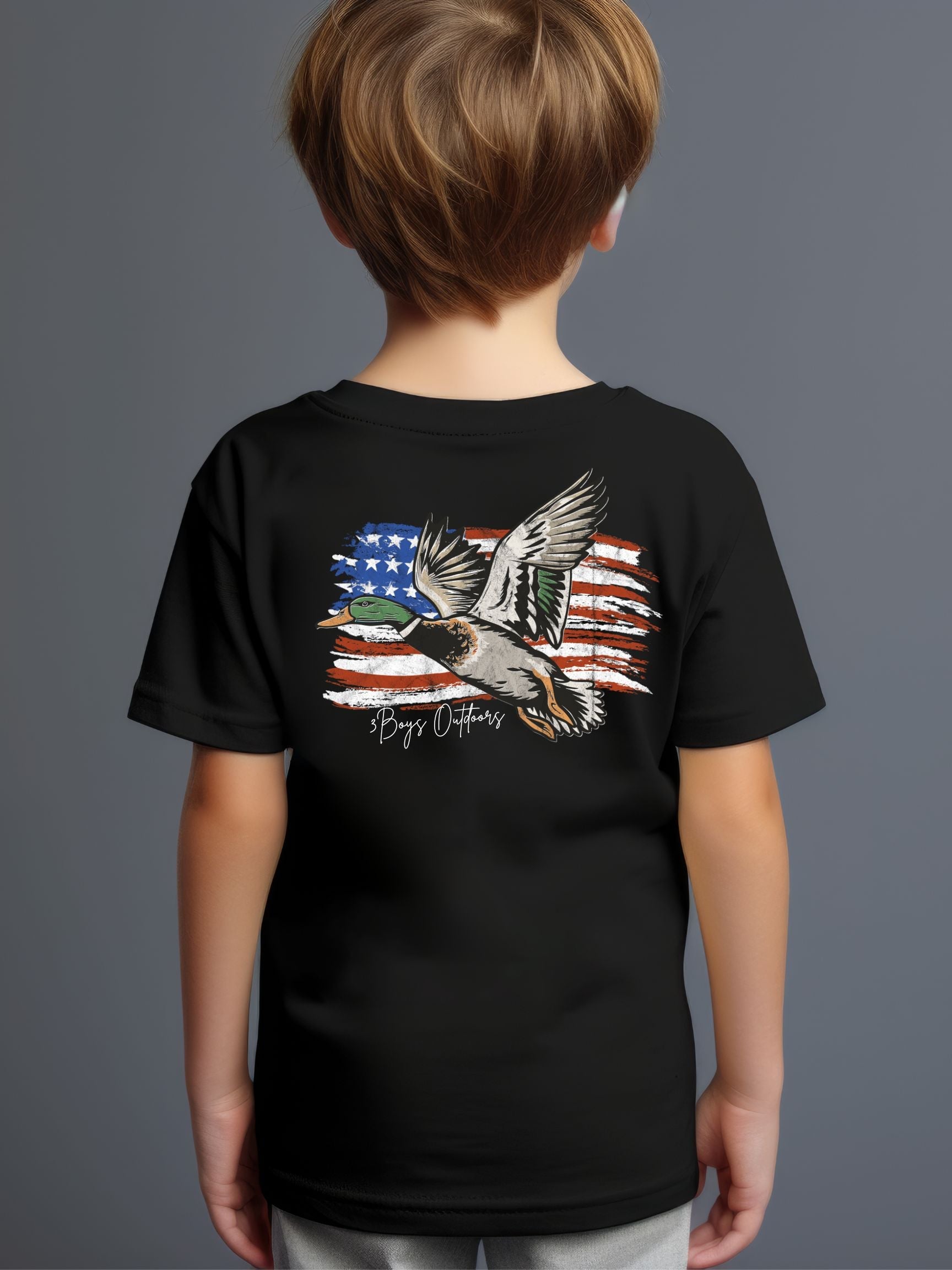 3boys Outdoors Mallard With Flag