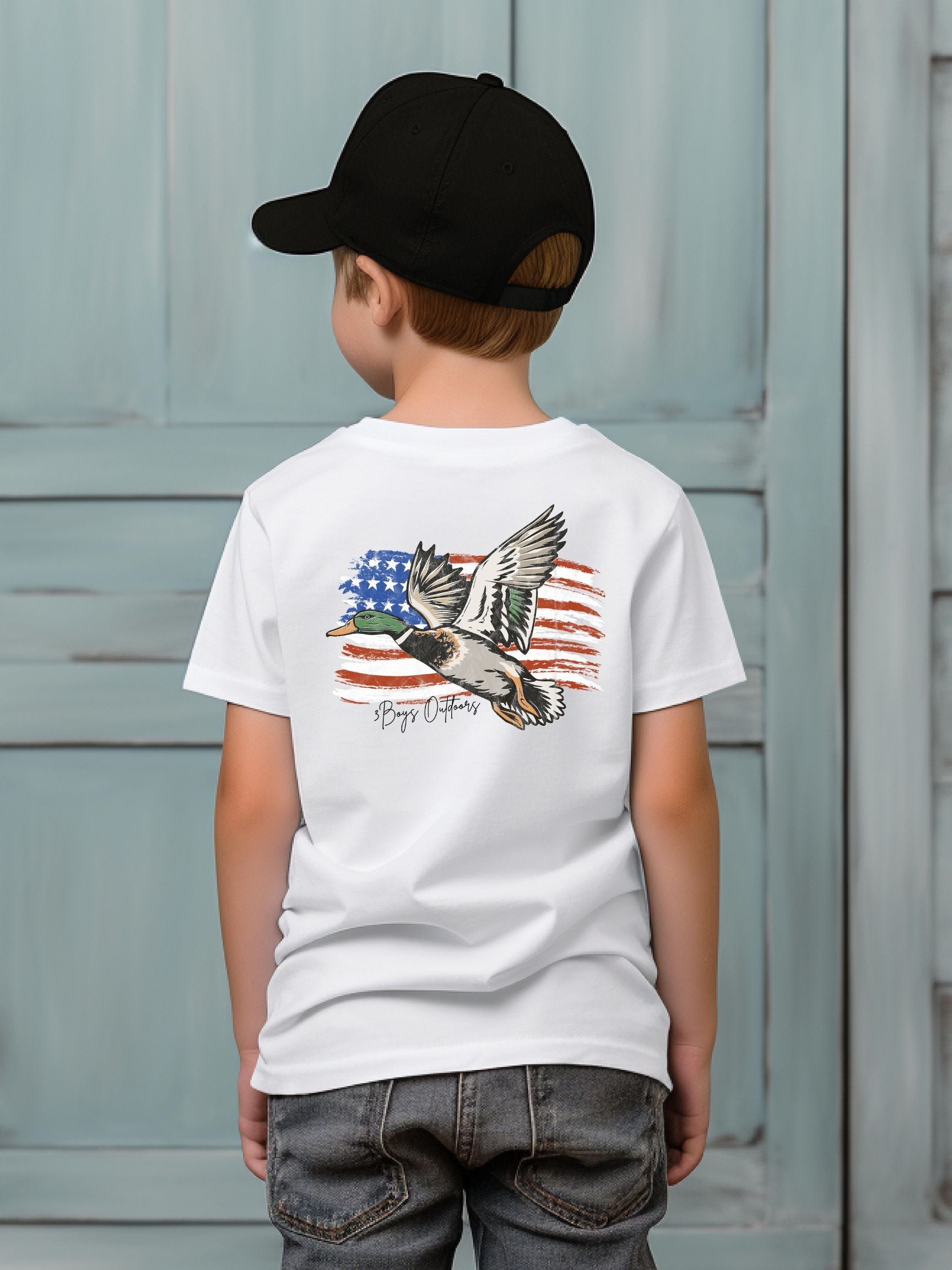 3boys Outdoors Mallard With Flag