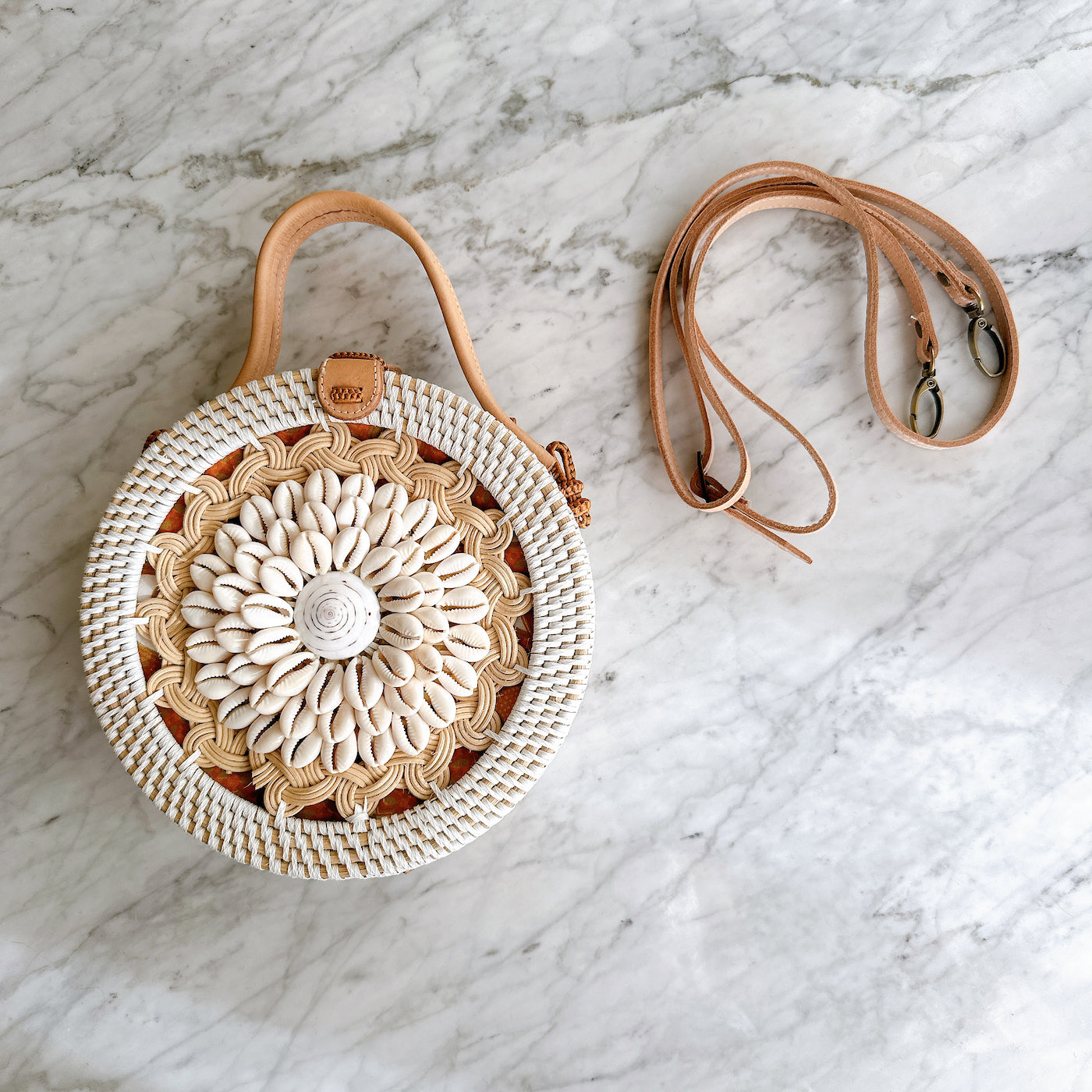 Bali Seashell Rattan Crossbody Bag - Camilla