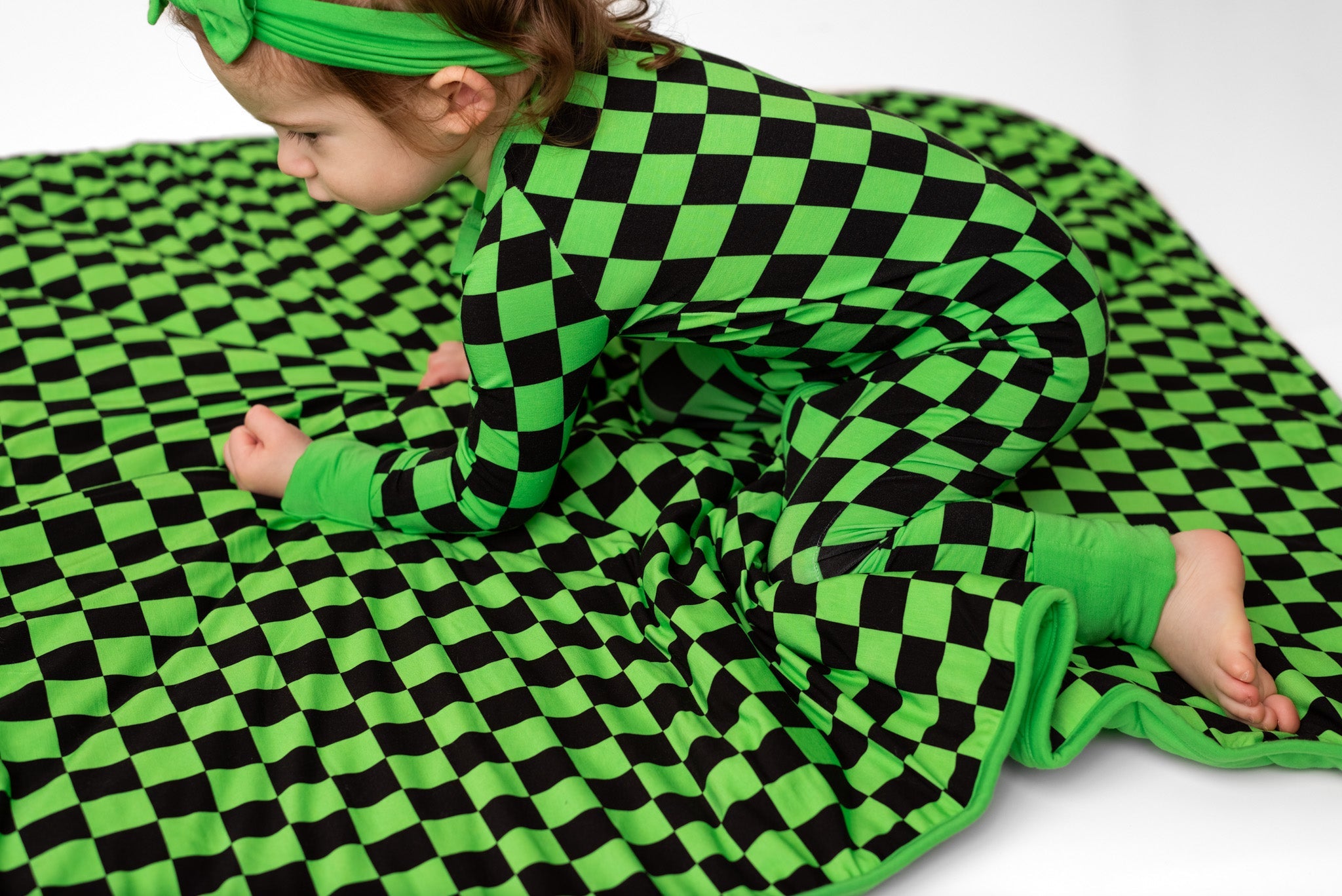Green Checkers | Quilted Bamboo Toddler Blanket