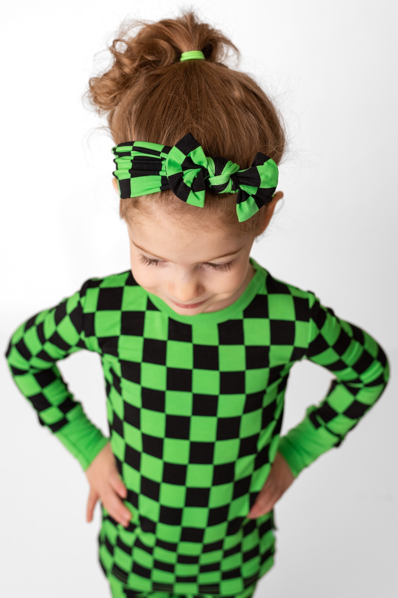 Green Checkers | Bamboo Headband Bow