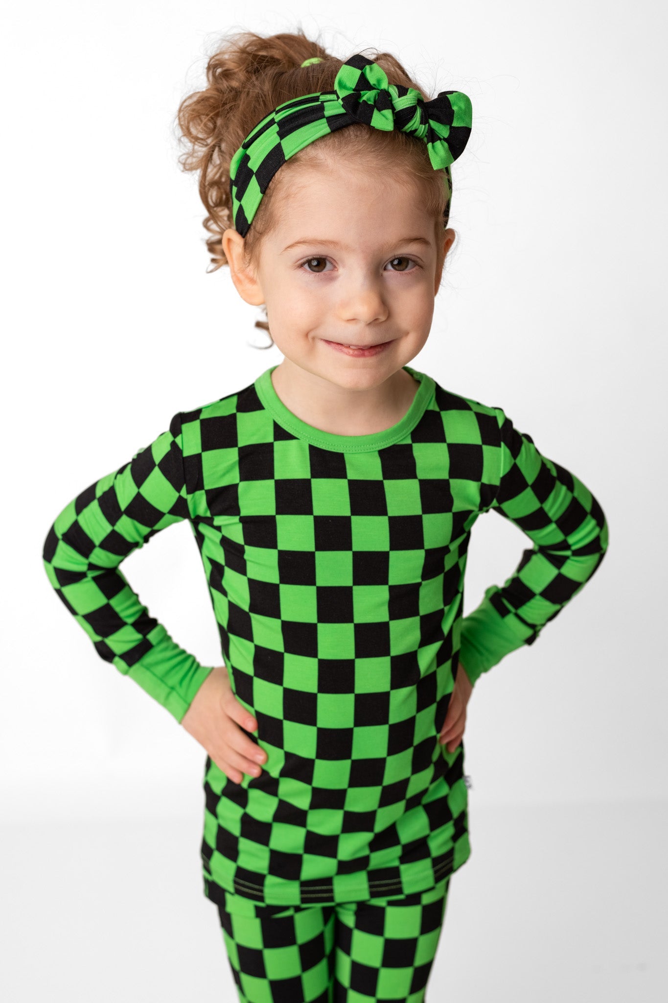 Green Checkers | Bamboo Headband Bow