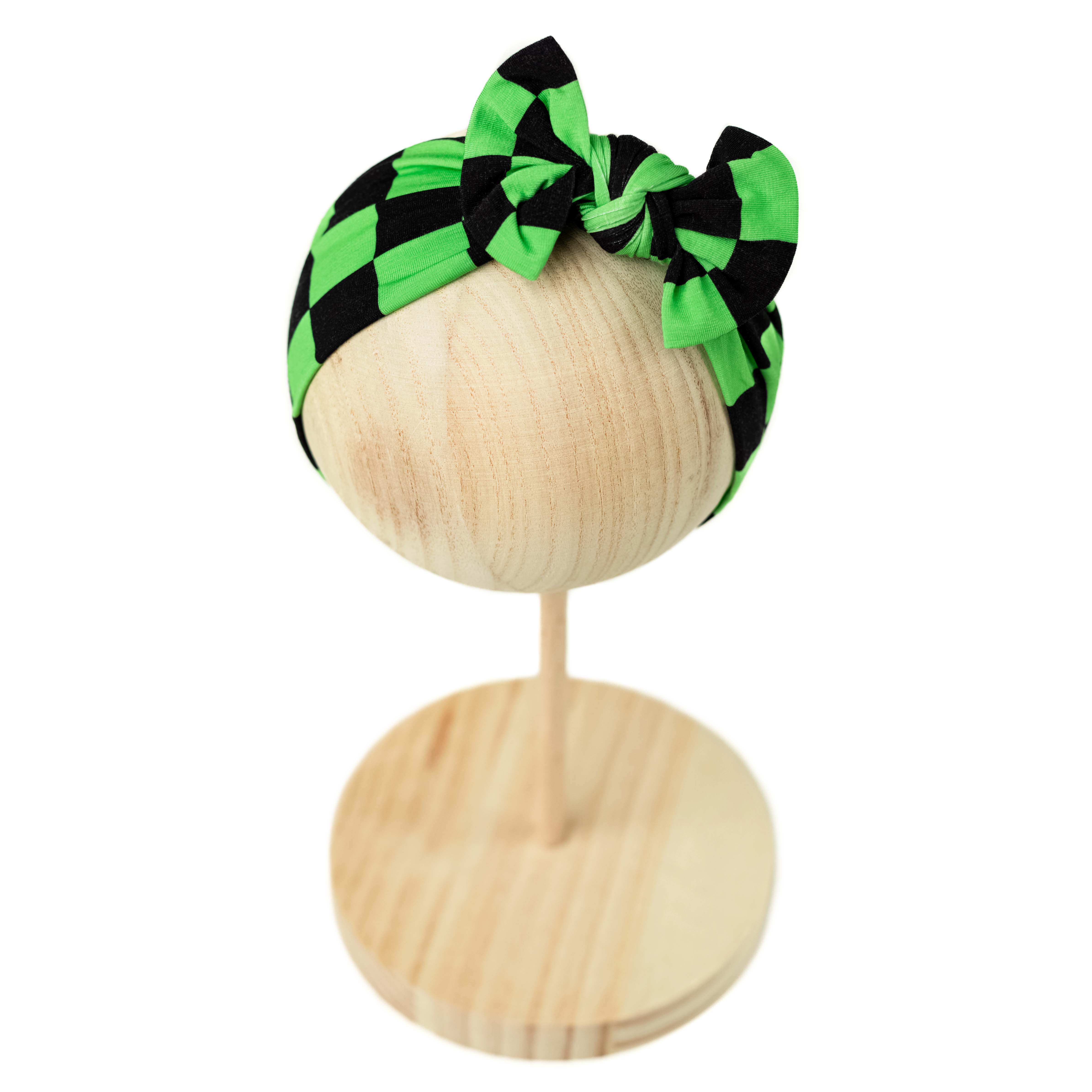 Green Checkers | Bamboo Headband Bow