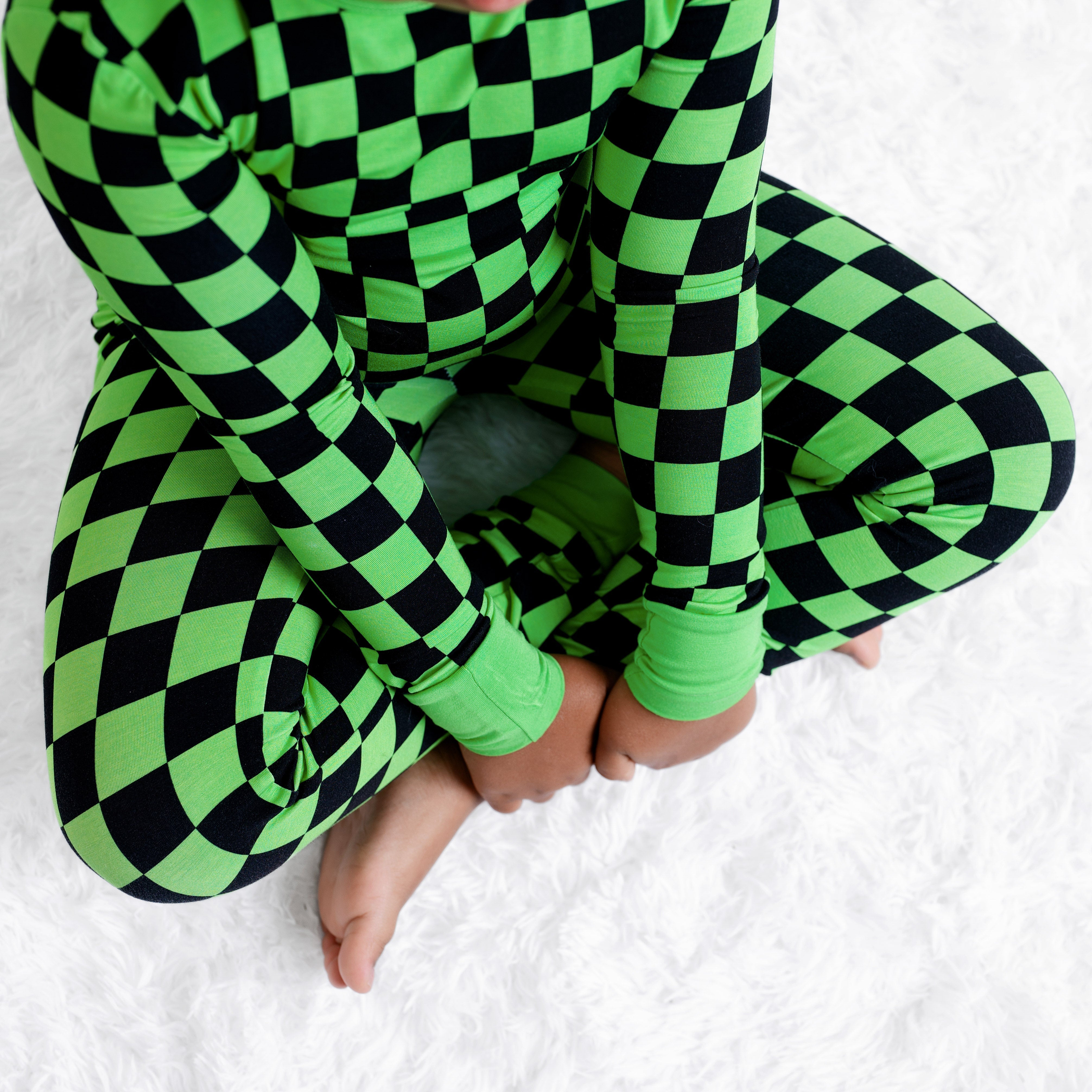 Green Checkers | Two-piece Bamboo Long Sleeve Toddler & Kids Pajamas