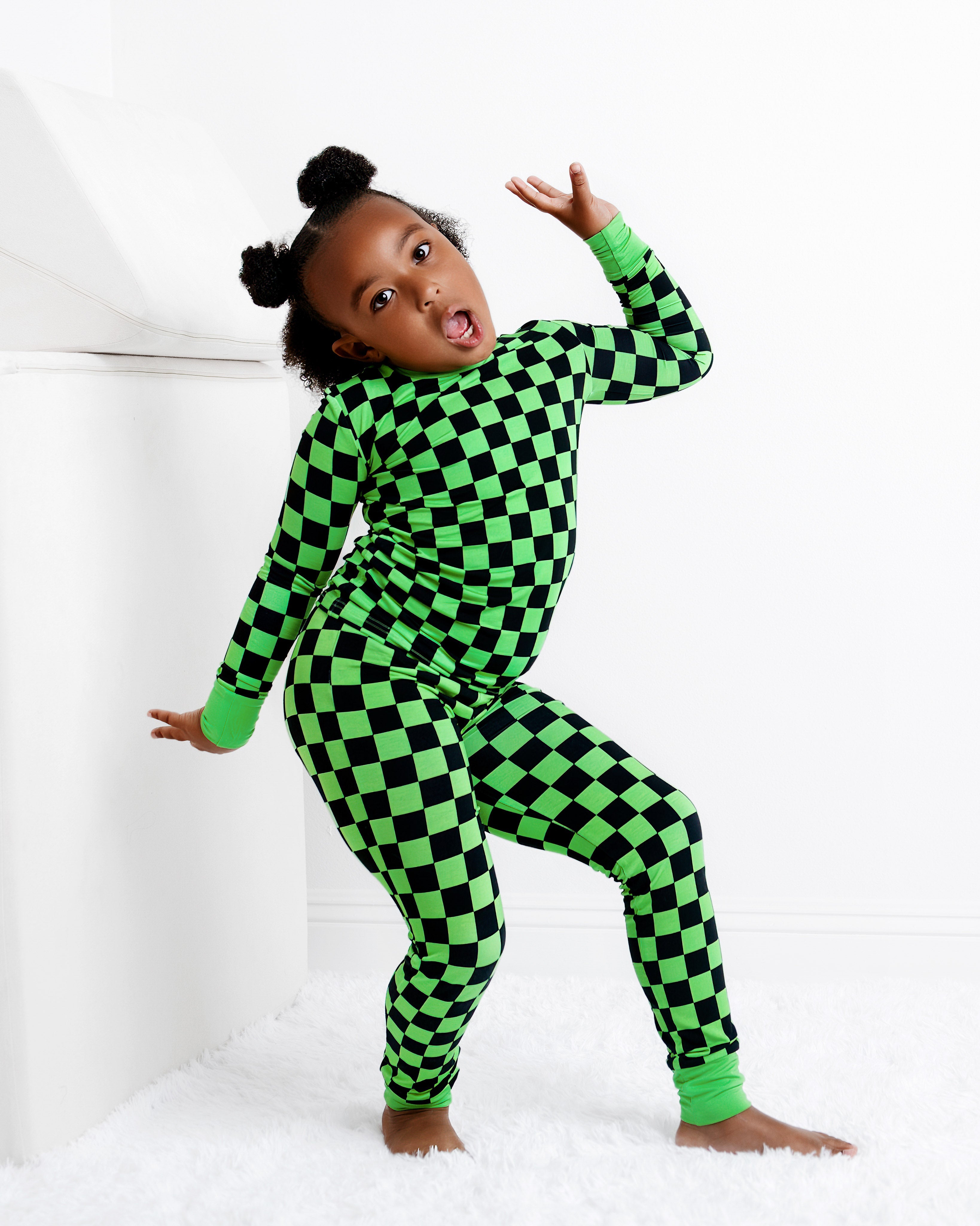 Green Checkers | Two-piece Bamboo Long Sleeve Toddler & Kids Pajamas