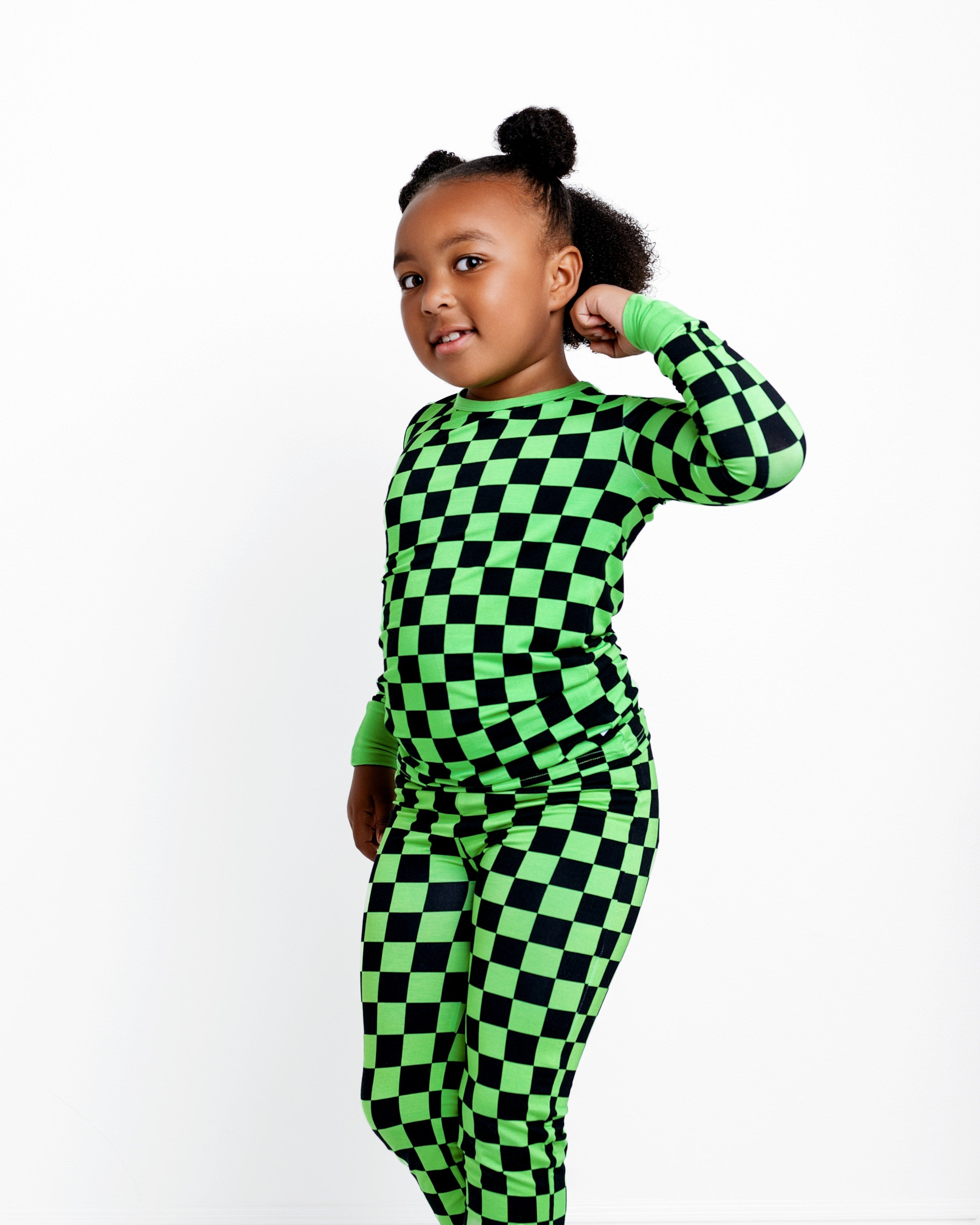 Green Checkers | Two-piece Bamboo Long Sleeve Toddler & Kids Pajamas