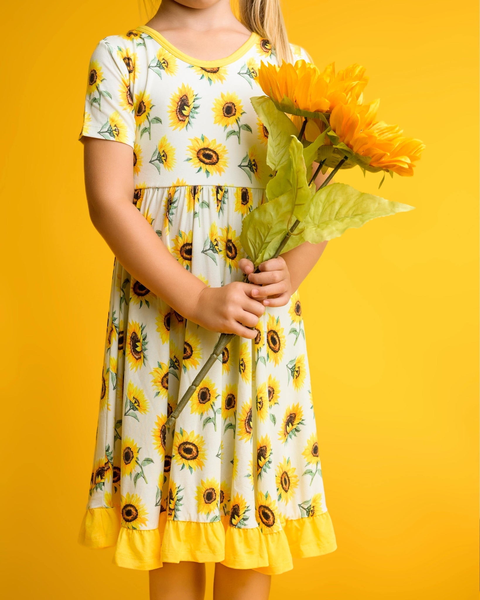 Little Popp Crew Sunflowers Toddler & Girls Twirl Dress Little Popp Crew Sunflowers Toddler & Girls Twirl Dress