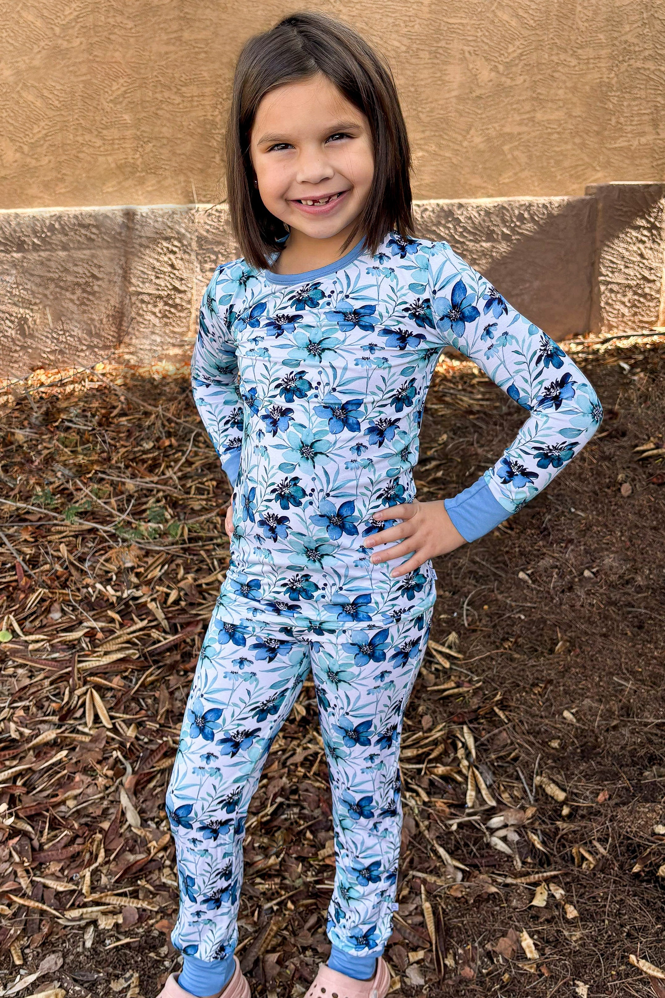 Azure Petals | Two-piece Bamboo Long Sleeve Toddler & Kids Pajamas