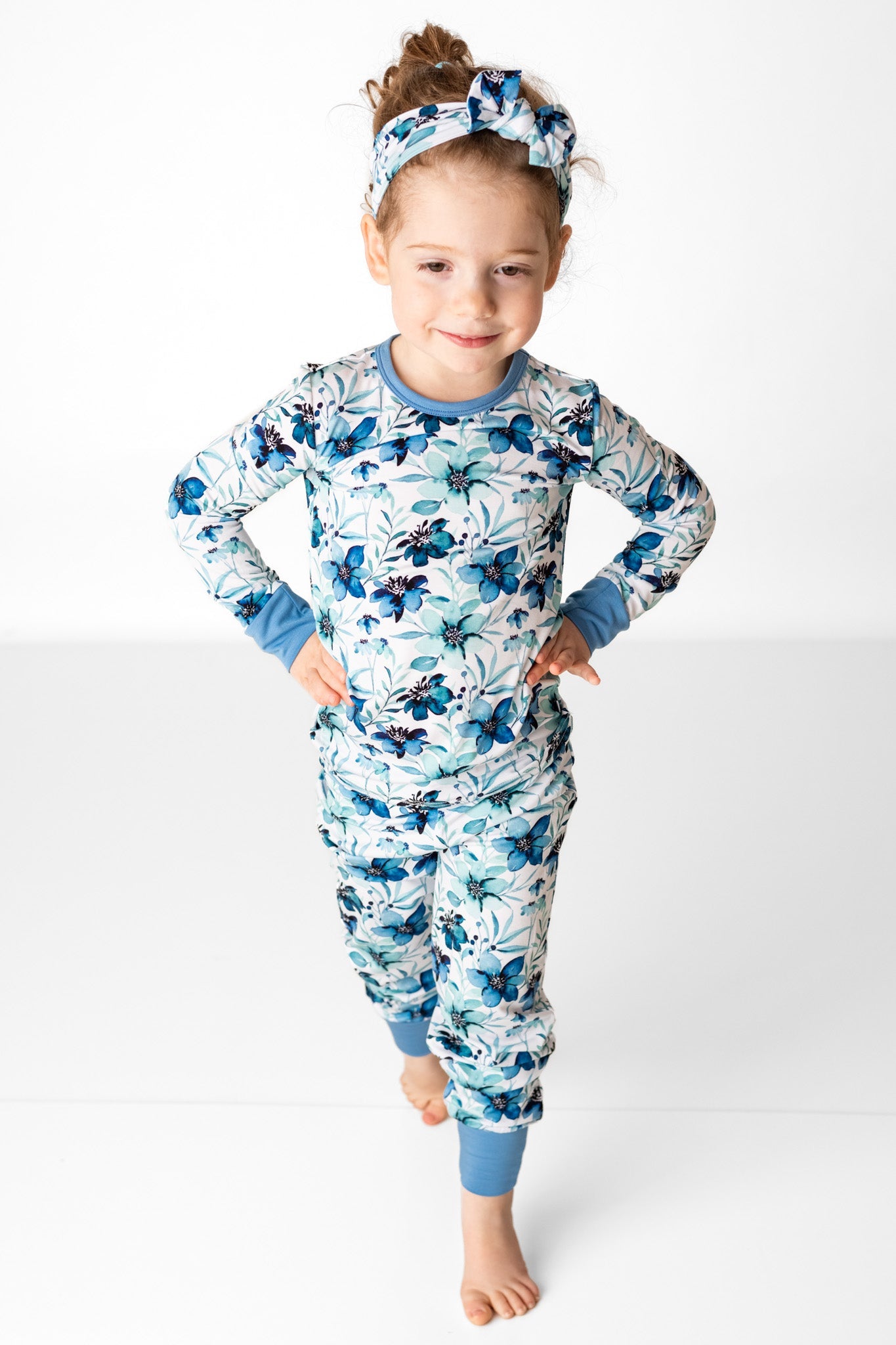 Azure Petals | Two-piece Bamboo Long Sleeve Toddler & Kids Pajamas